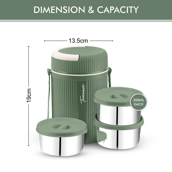 Trueware GRUB 3 Double Wall Insulated Hot Lunch Box with 3 SS Container 300 ML Each