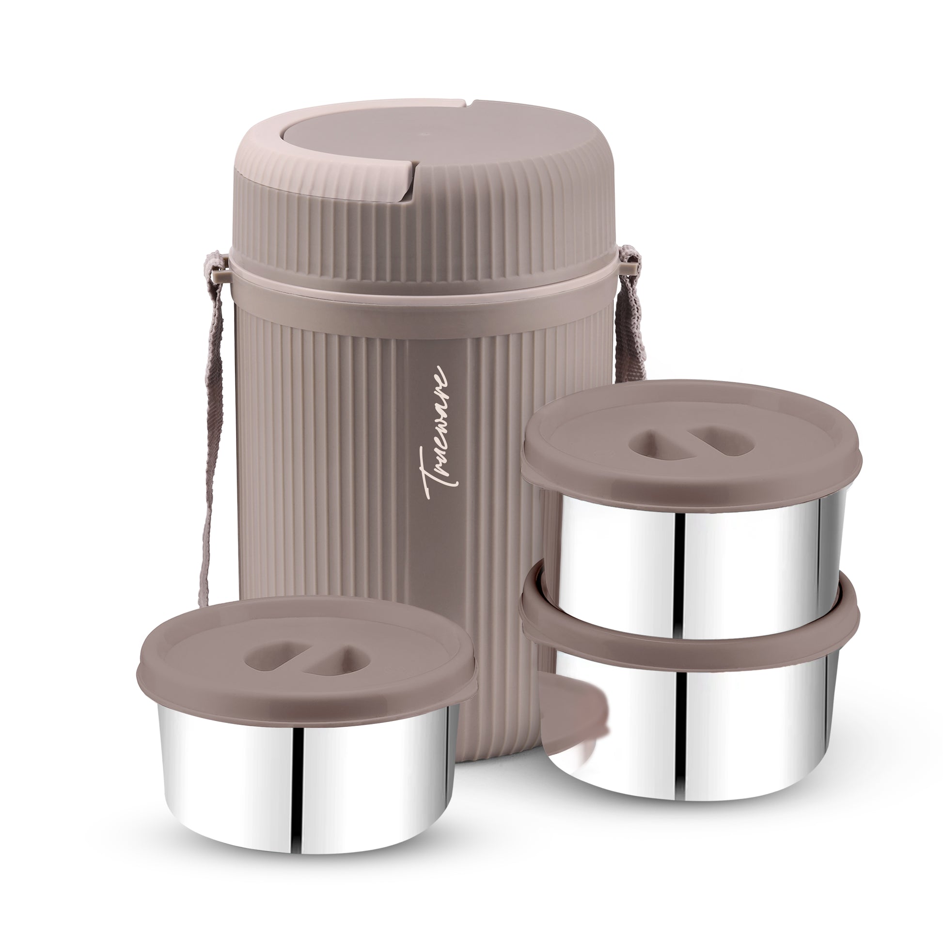 Trueware GRUB 3 Double Wall Insulated Hot Lunch Box with 3 SS Container 300 ML Each
