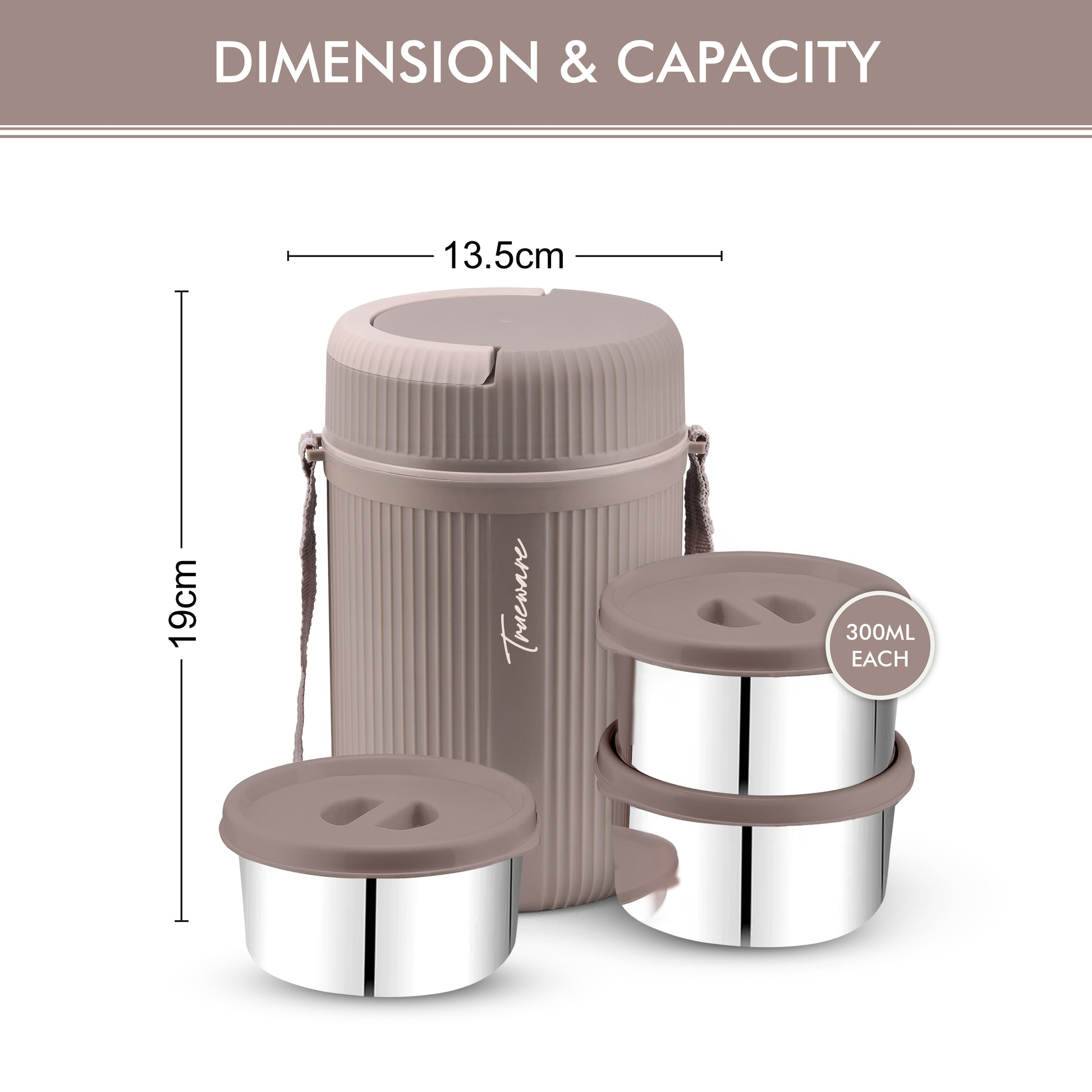 Trueware GRUB 3 Double Wall Insulated Hot Lunch Box with 3 SS Container 300 ML Each