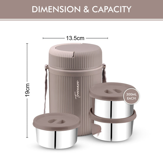 Trueware GRUB 3 Double Wall Insulated Hot Lunch Box with 3 SS Container 300 ML Each