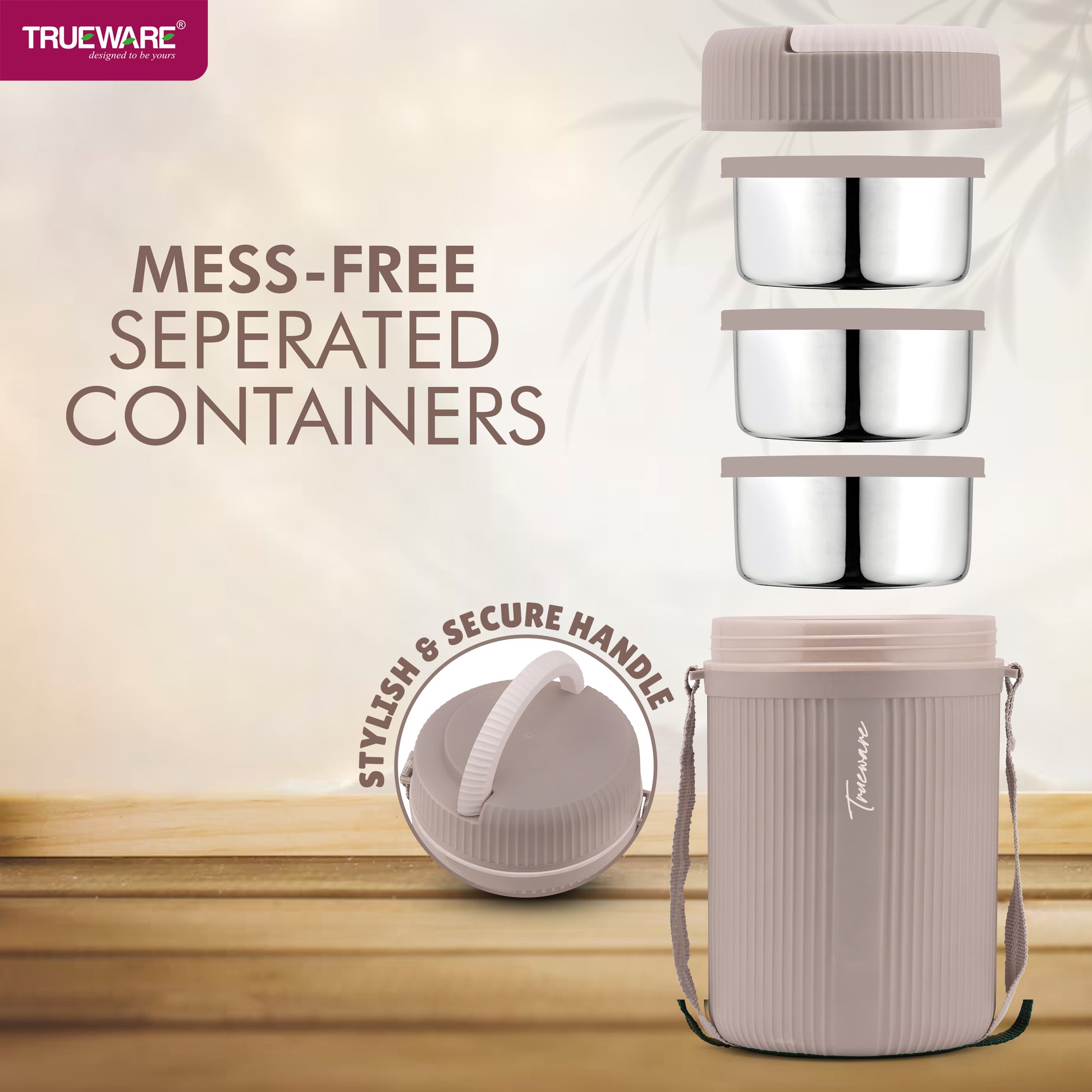 Trueware GRUB 3 Double Wall Insulated Hot Lunch Box with 3 SS Container 300 ML Each