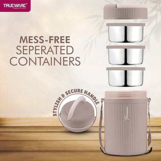 Trueware GRUB 3 Double Wall Insulated Hot Lunch Box with 3 SS Container 300 ML Each