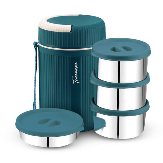 Trueware Plastic Grub 4 Double Wall Insulated Hot Lunch Box With 3 SS Container 300 Ml Each & 1 SS Container 200Ml