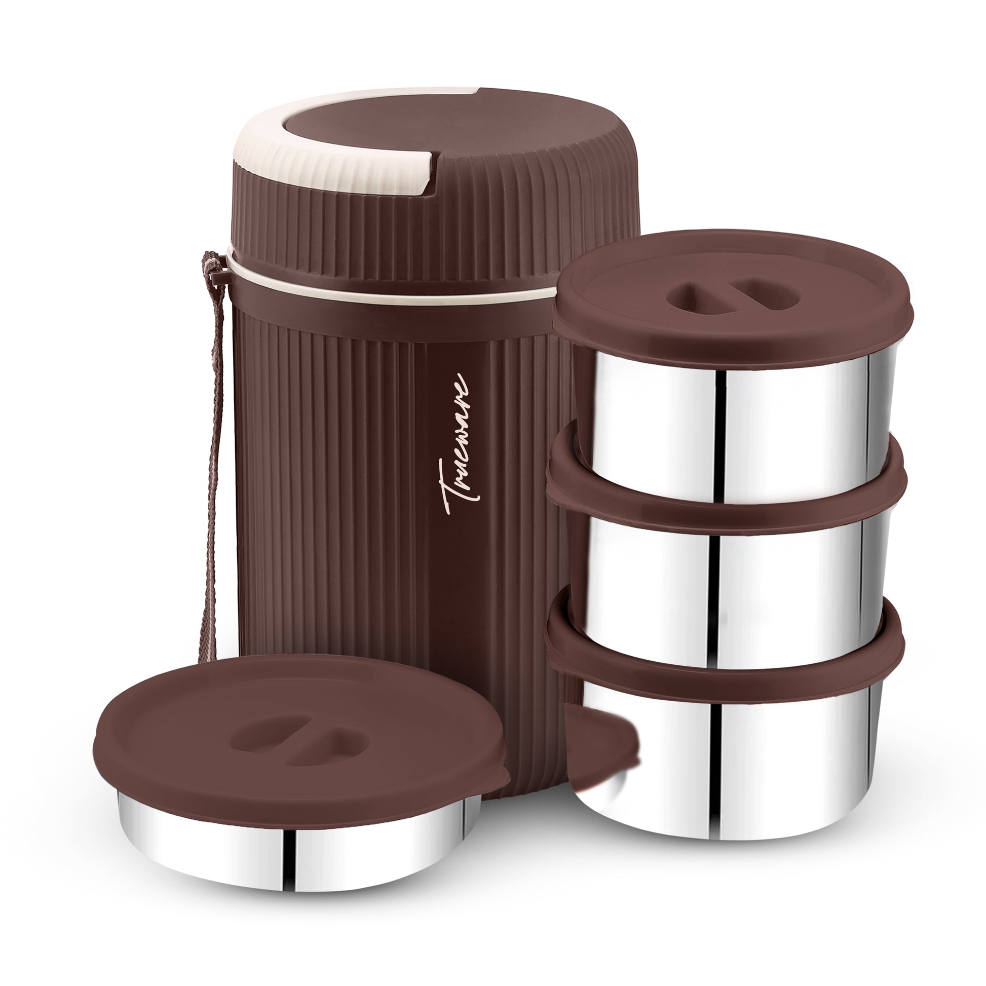Trueware Plastic Grub 4 Double Wall Insulated Hot Lunch Box With 3 SS Container 300 Ml Each & 1 SS Container 200Ml
