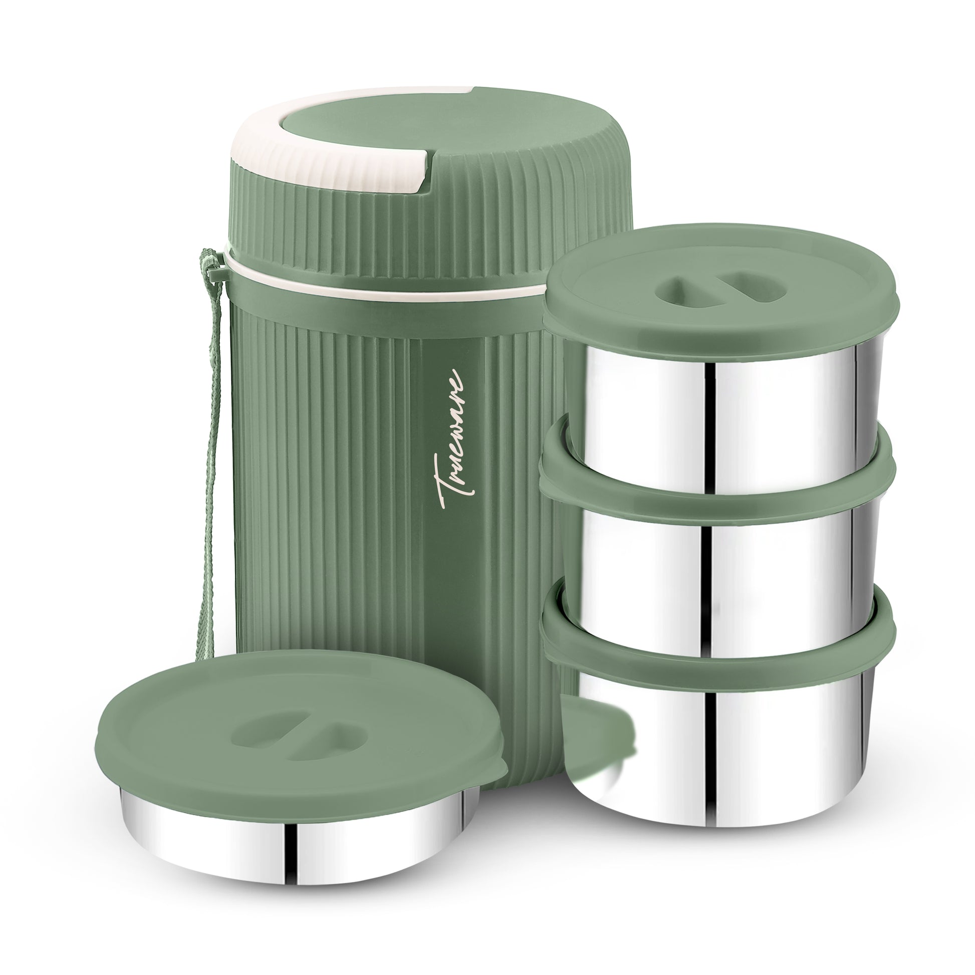Trueware Plastic Grub 4 Double Wall Insulated Hot Lunch Box With 3 SS Container 300 Ml Each & 1 SS Container 200Ml