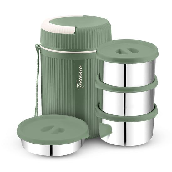 Trueware Plastic Grub 4 Double Wall Insulated Hot Lunch Box With 3 SS Container 300 Ml Each & 1 SS Container 200Ml