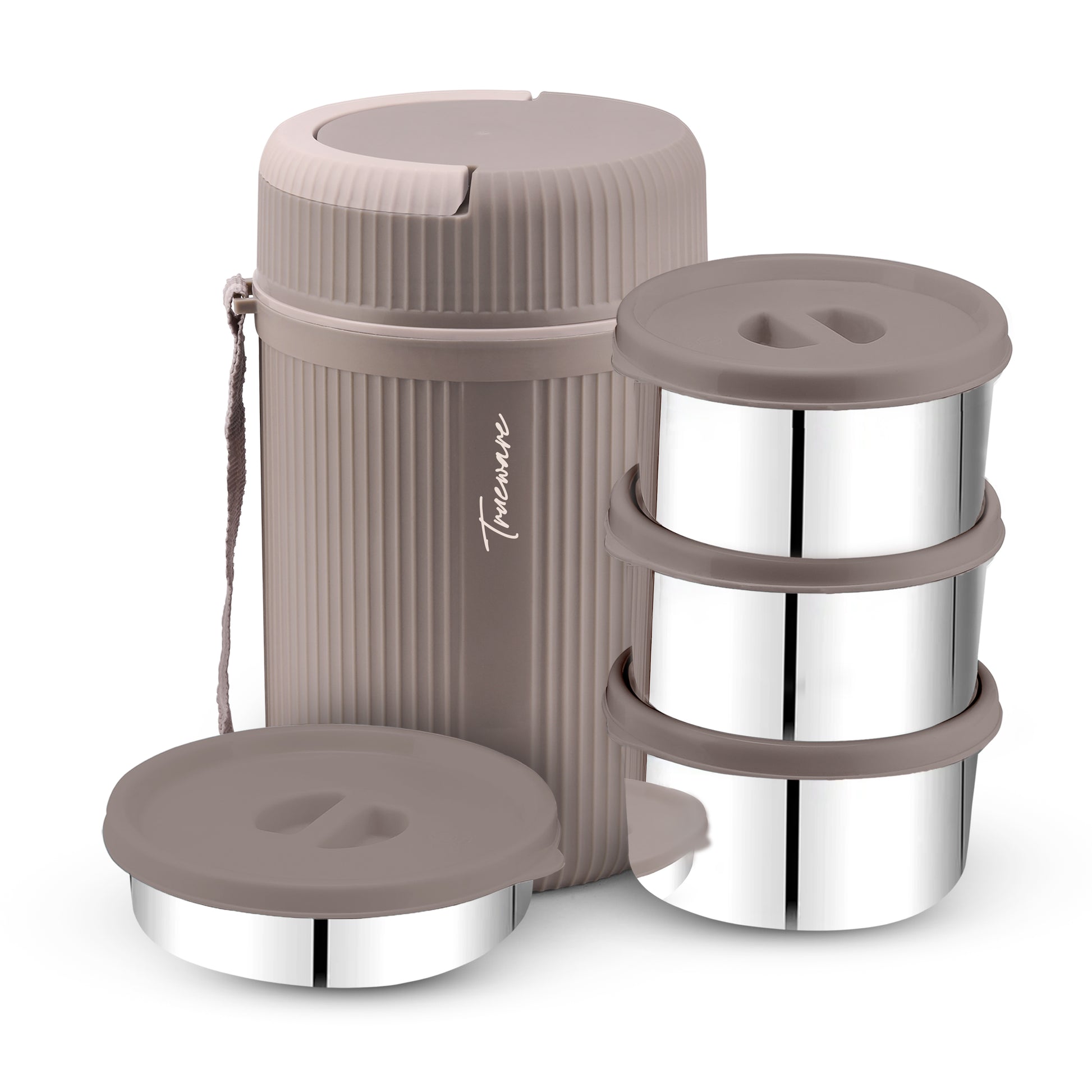 Trueware Plastic Grub 4 Double Wall Insulated Hot Lunch Box With 3 SS Container 300 Ml Each & 1 SS Container 200Ml