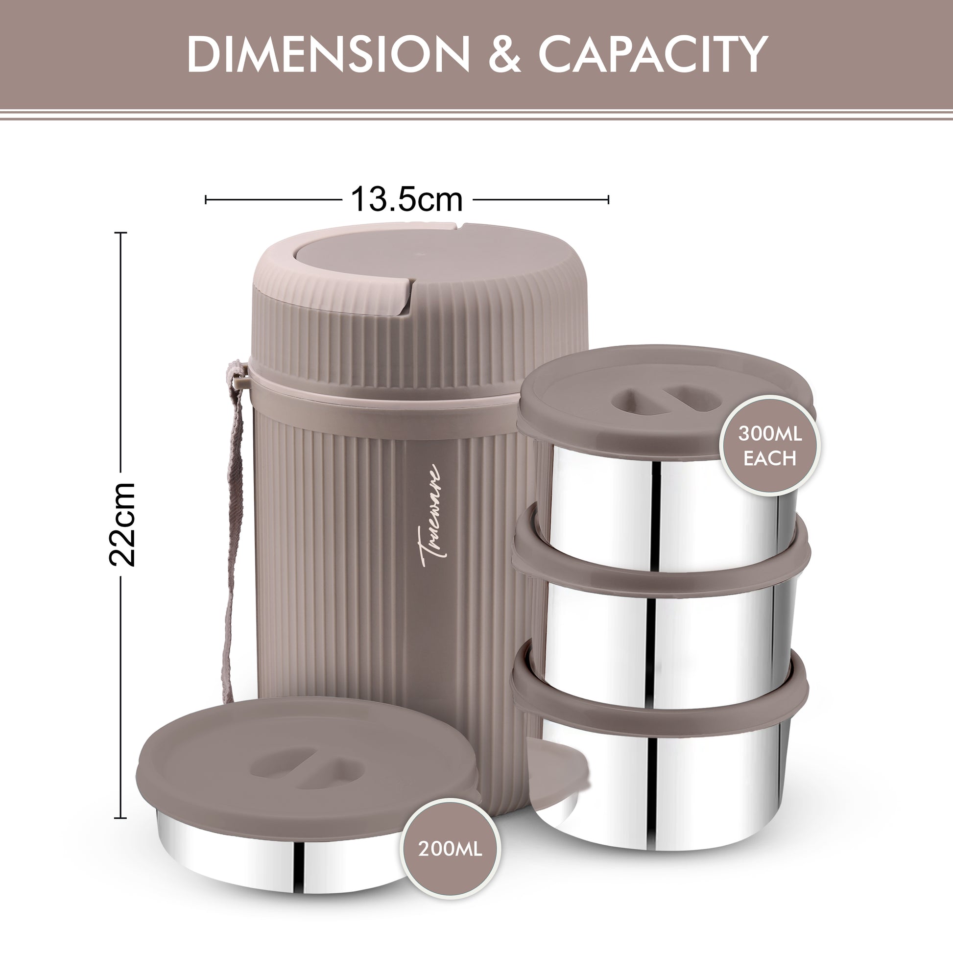 Trueware Plastic Grub 4 Double Wall Insulated Hot Lunch Box With 3 SS Container 300 Ml Each & 1 SS Container 200Ml