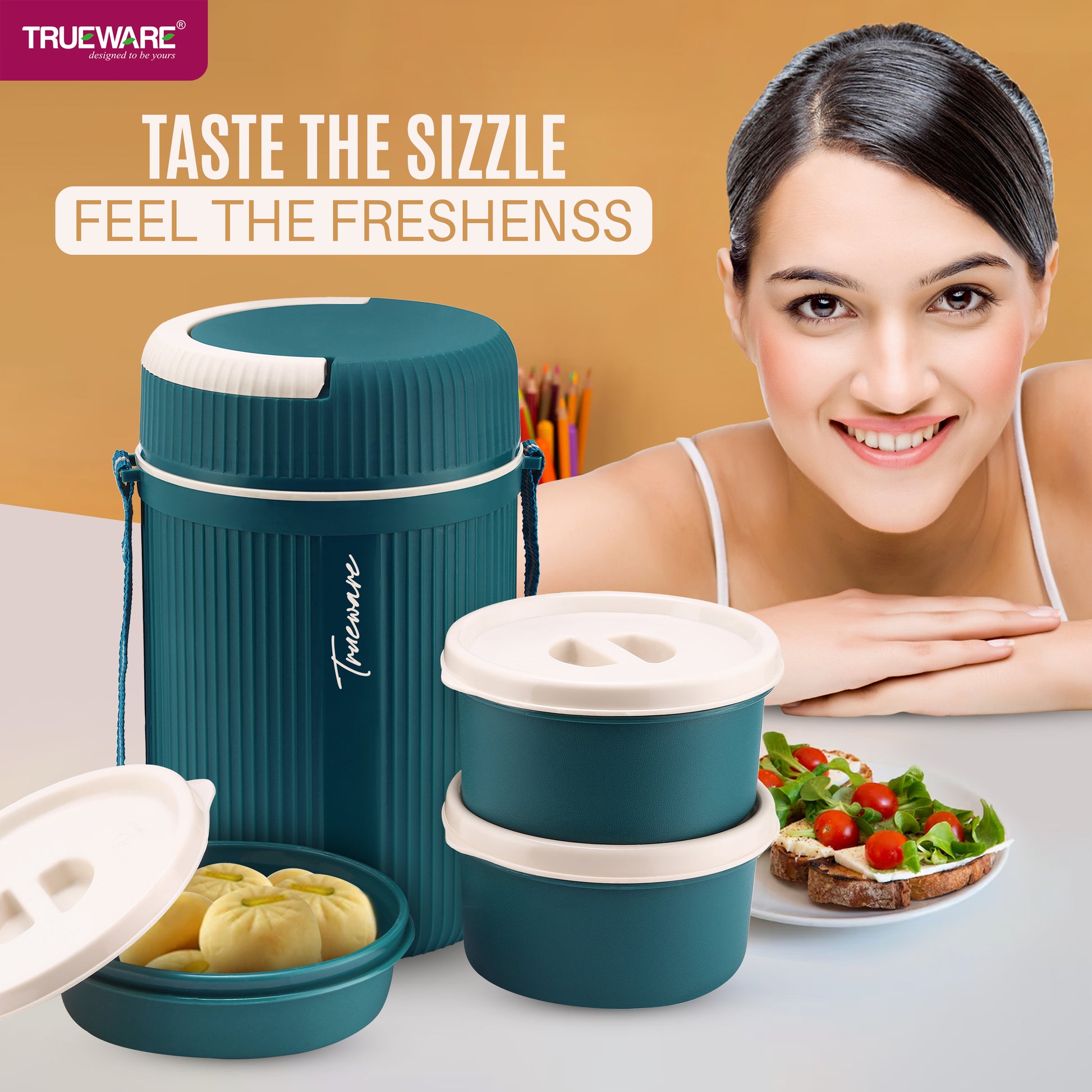 Trueware Meal Insulated Lunch Box (Blue, Medium)Plastic,1100 ML