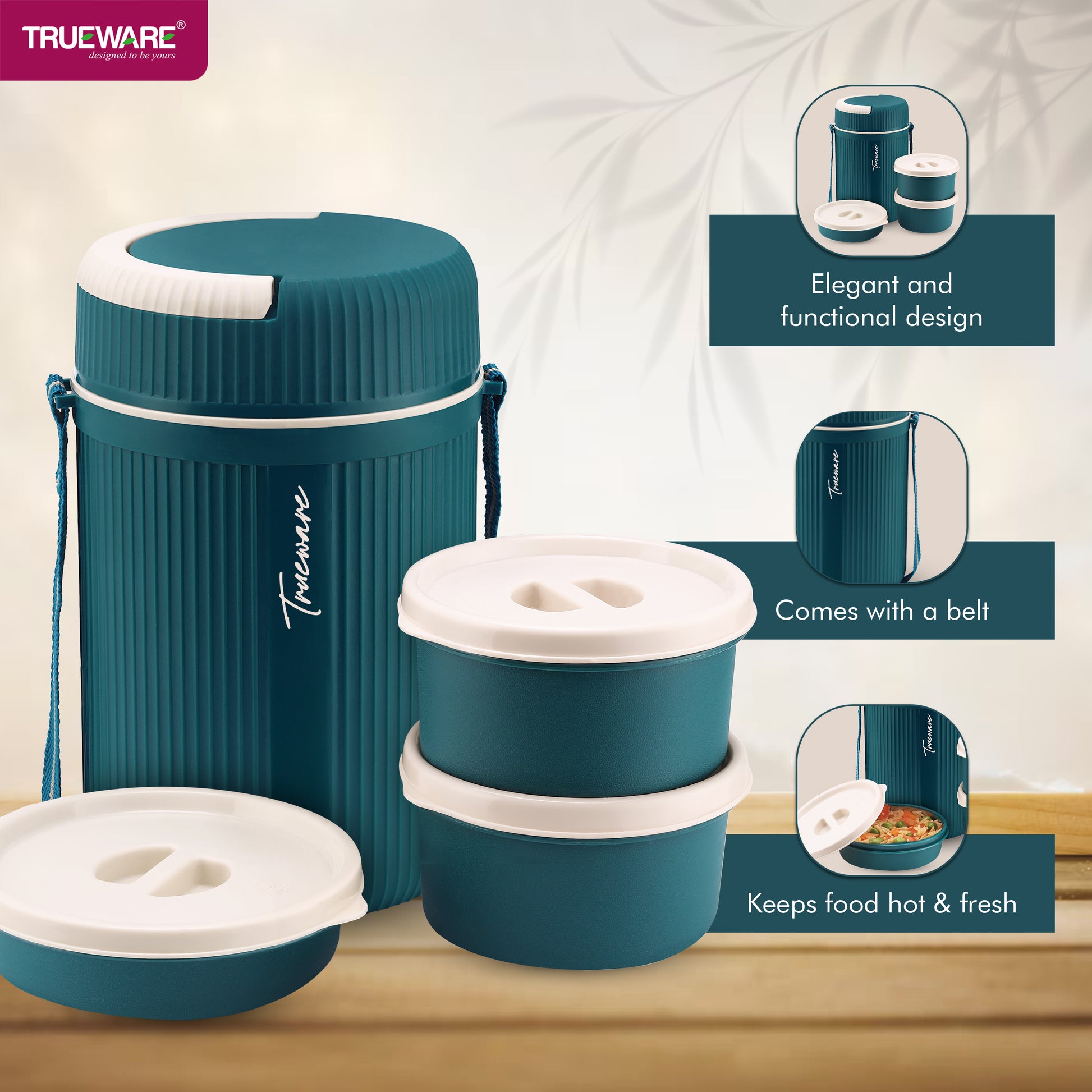 Trueware Meal Insulated Lunch Box (Blue, Medium)Plastic,1100 ML