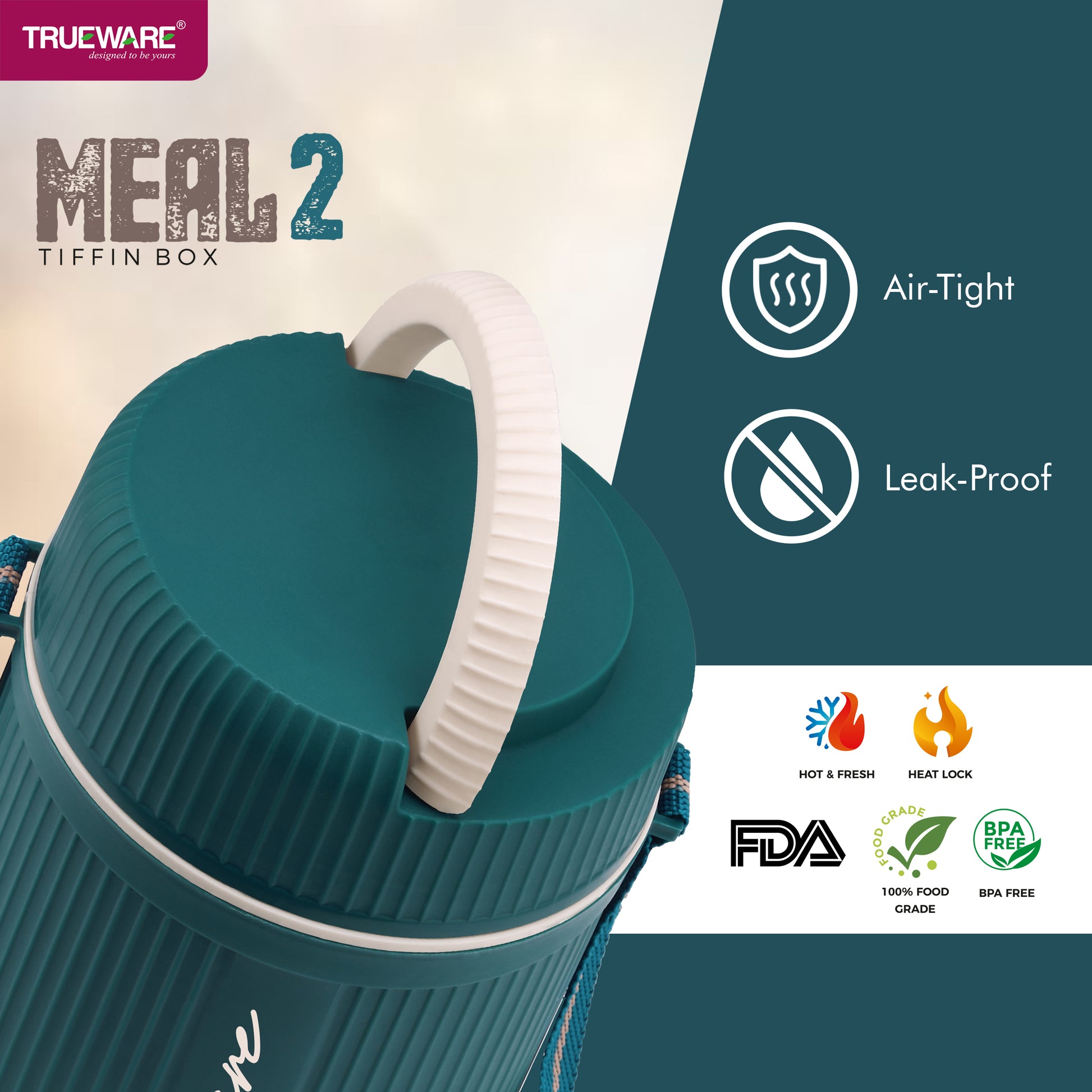 Trueware Meal Insulated Lunch Box (Blue, Medium)Plastic,1100 ML