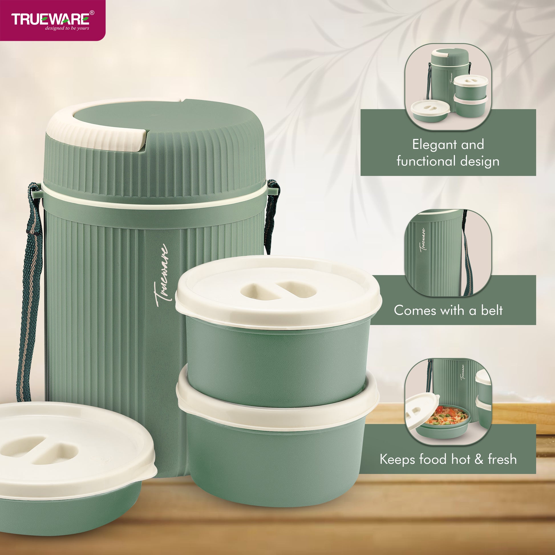 Trueware Meal Insulated Lunch Box (Blue, Medium)Plastic,1100 ML