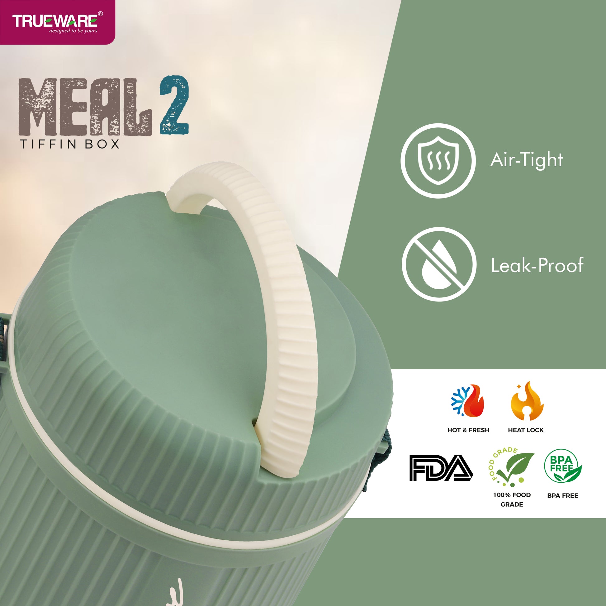 Trueware Meal Insulated Lunch Box (Blue, Medium)Plastic,1100 ML