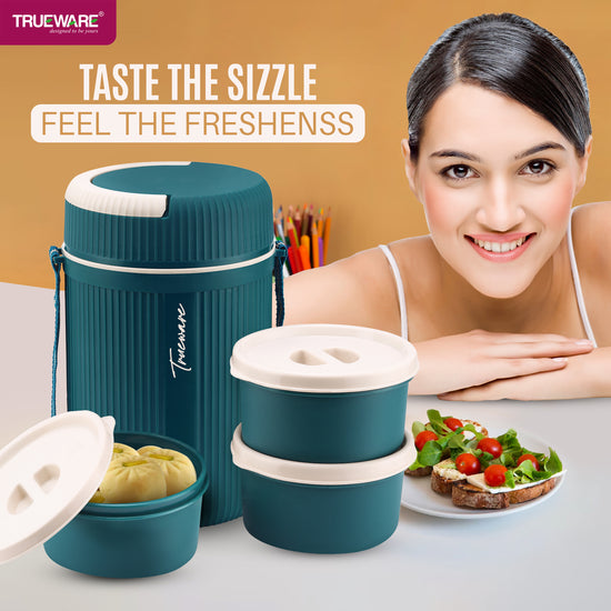 Trueware Meal Insulated Lunch Box (Blue, Large)Plastic,1100 ML