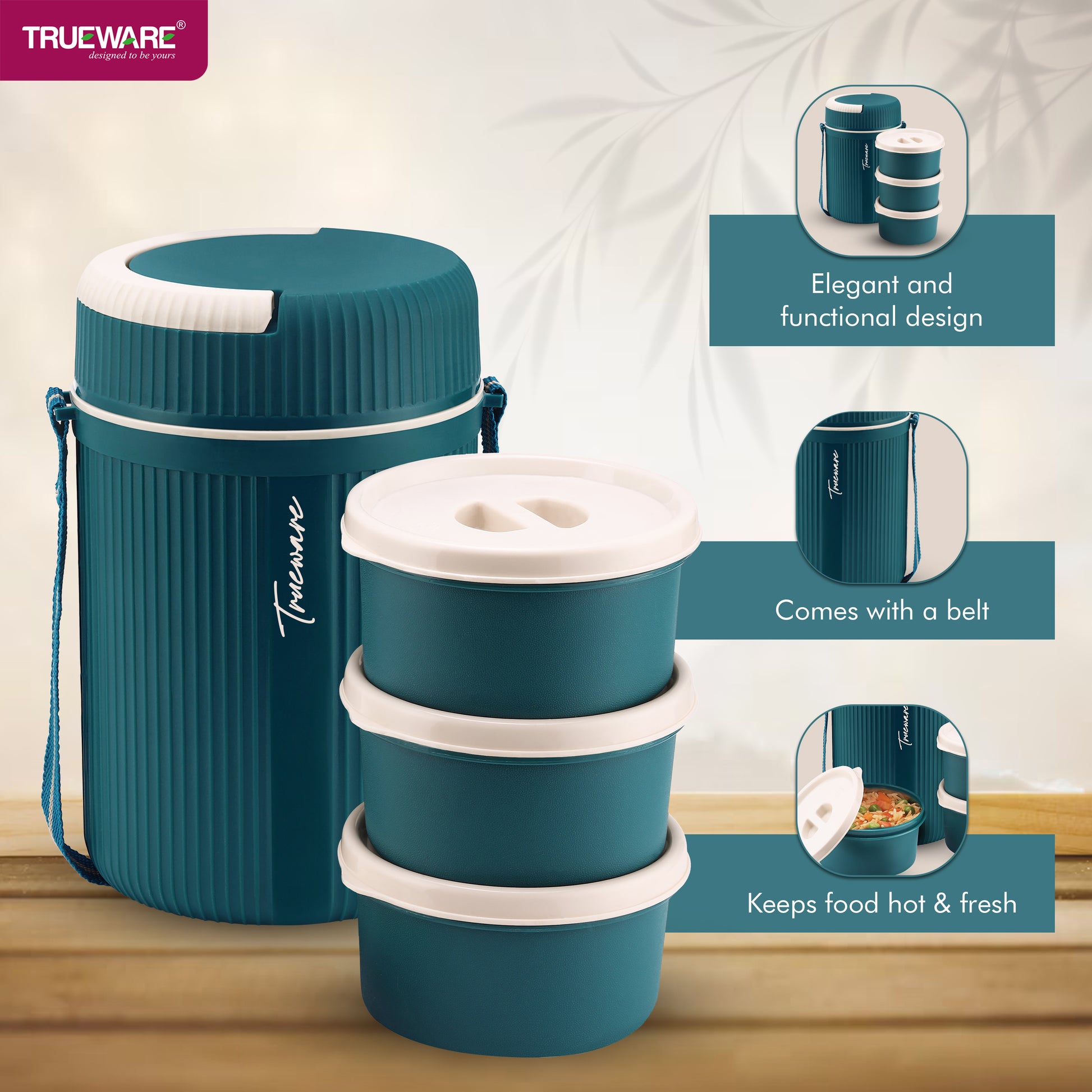 Trueware Meal Insulated Lunch Box (Blue, Large)Plastic,1100 ML