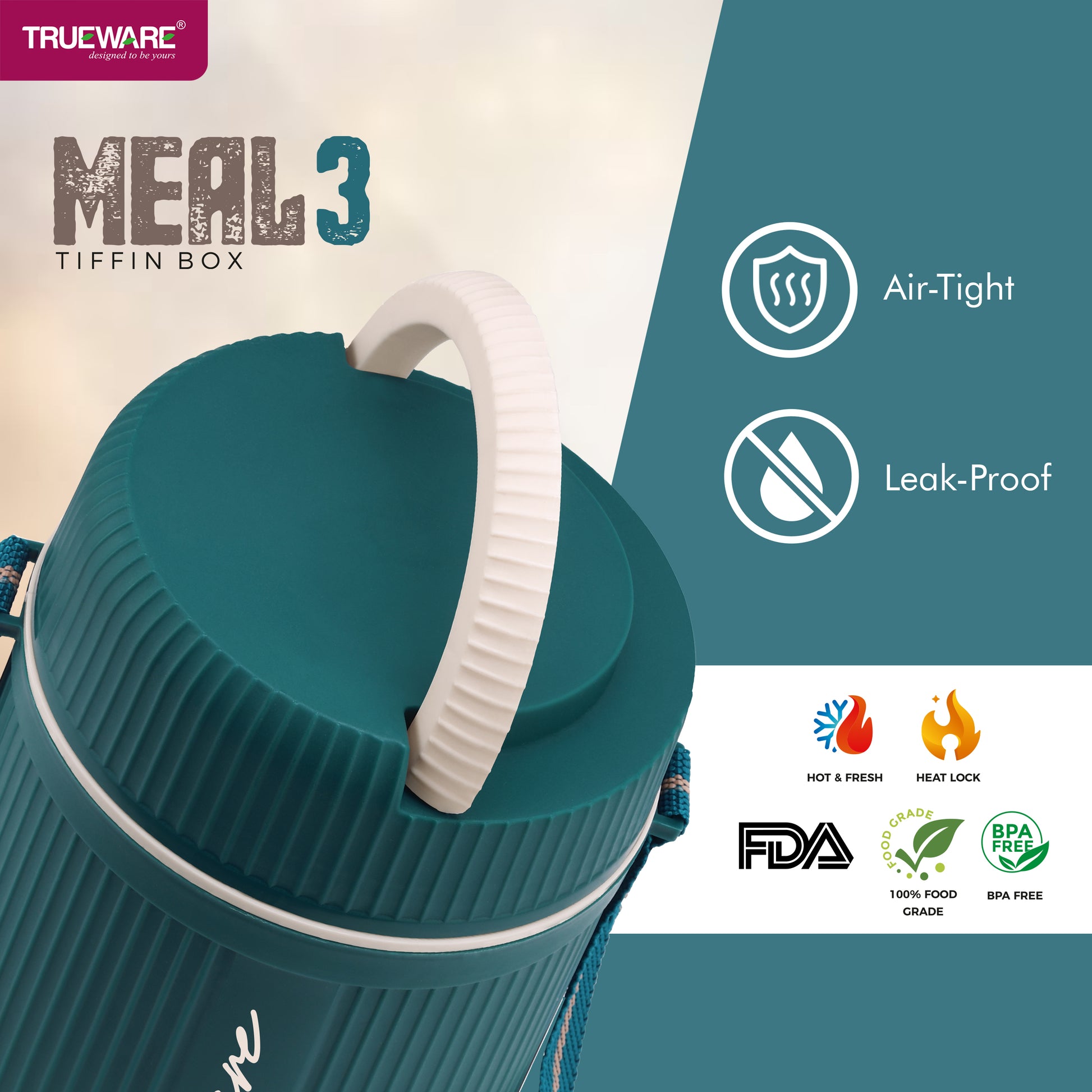 Trueware Meal Insulated Lunch Box (Blue, Large)Plastic,1100 ML