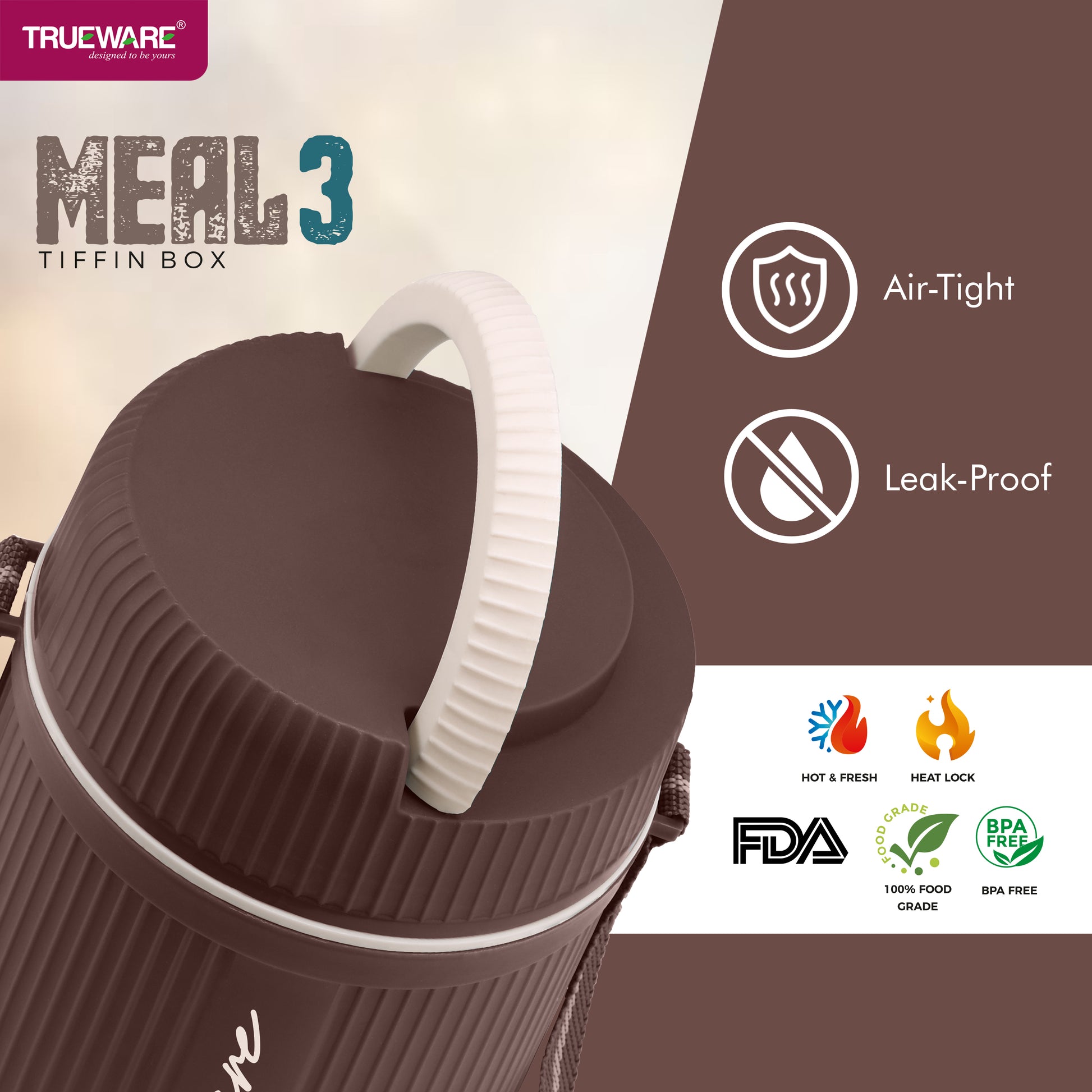 Trueware Meal Insulated Lunch Box (Blue, Large)Plastic,1100 ML