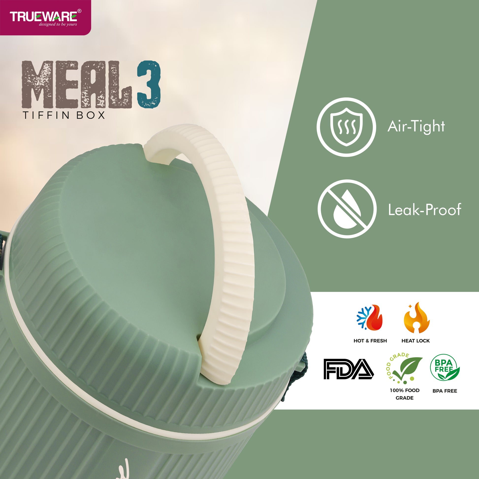 Trueware Meal Insulated Lunch Box (Blue, Large)Plastic,1100 ML