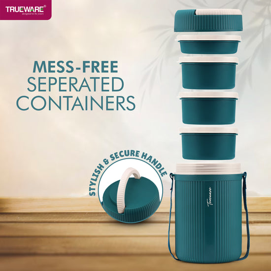 Trueware Meal 4 Insulated Hot Lunch Box with 3 PP Container 300 ML Each & 1 200ML