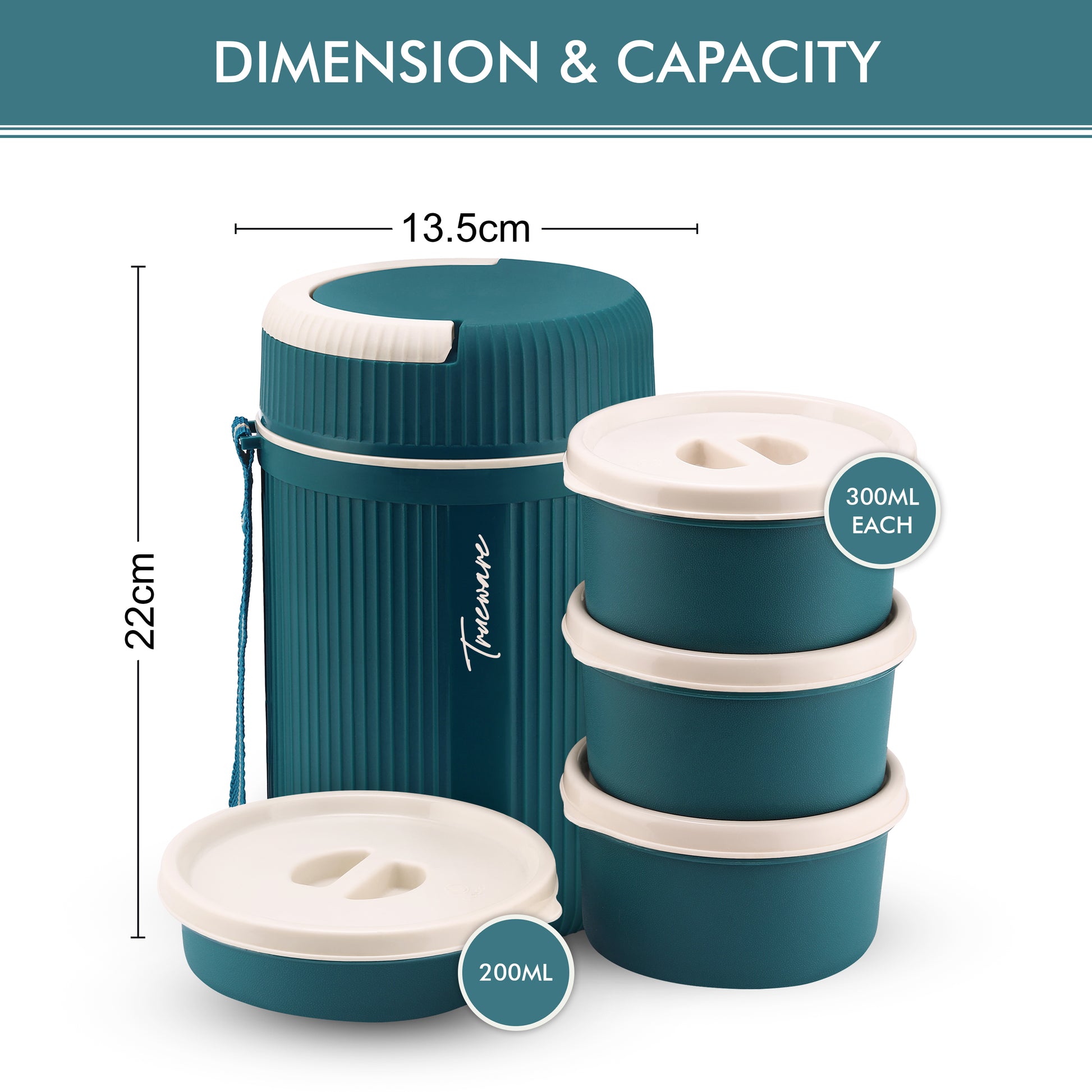 Trueware Meal 4 Insulated Hot Lunch Box with 3 PP Container 300 ML Each & 1 200ML