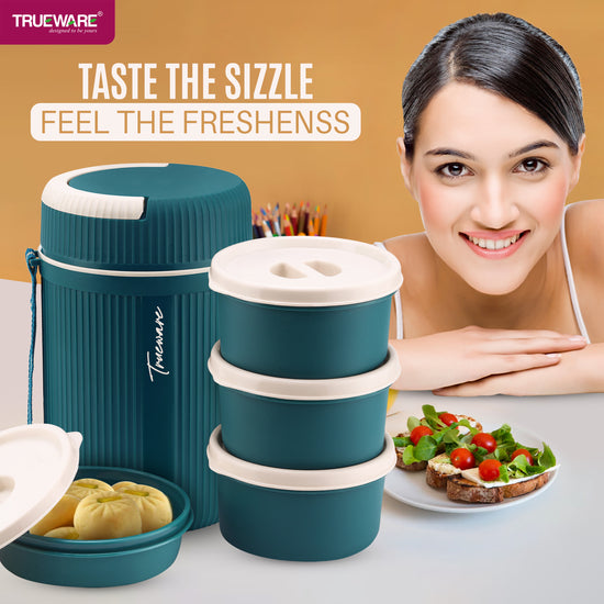 Trueware Meal 4 Insulated Hot Lunch Box with 3 PP Container 300 ML Each & 1 200ML