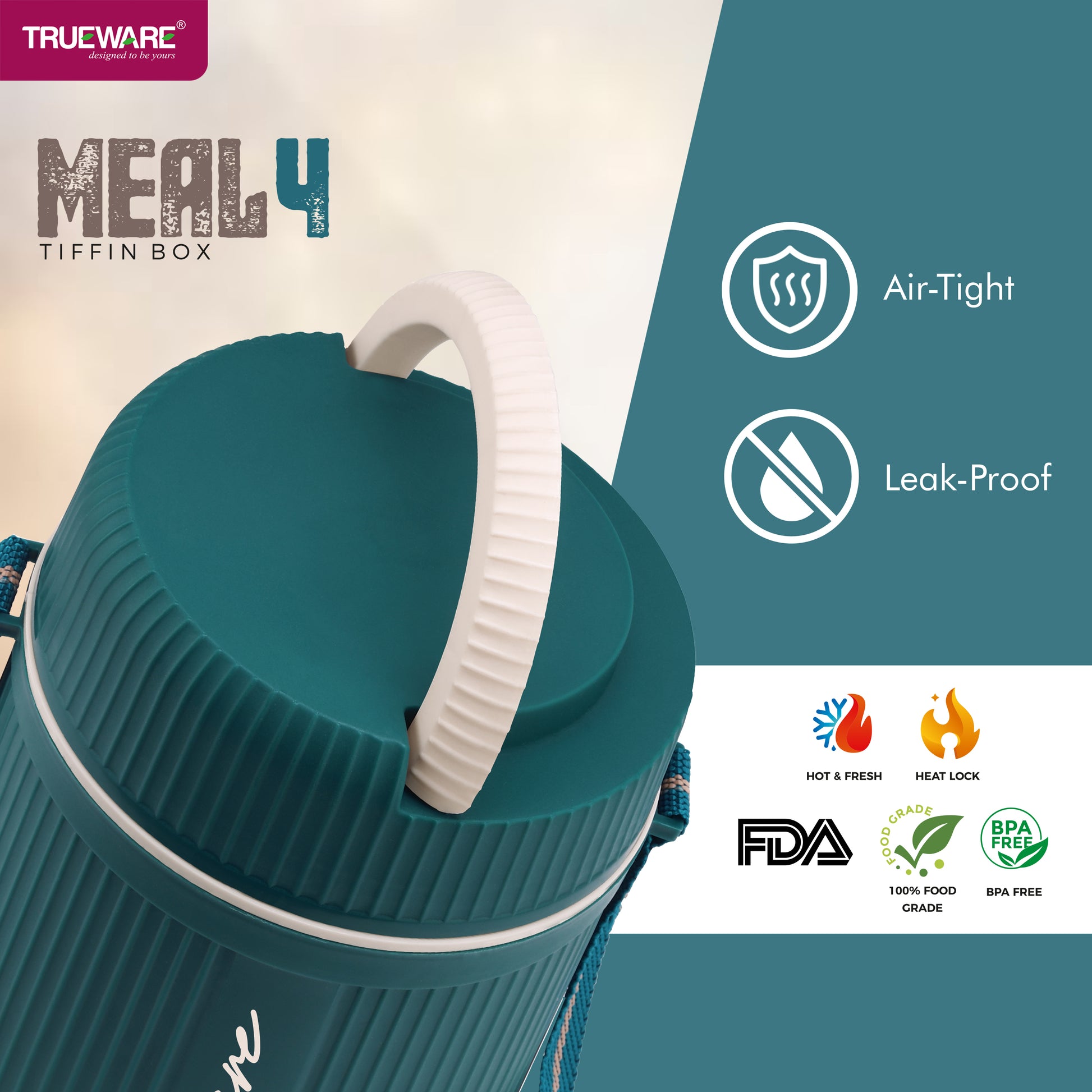Trueware Meal 4 Insulated Hot Lunch Box with 3 PP Container 300 ML Each & 1 200ML