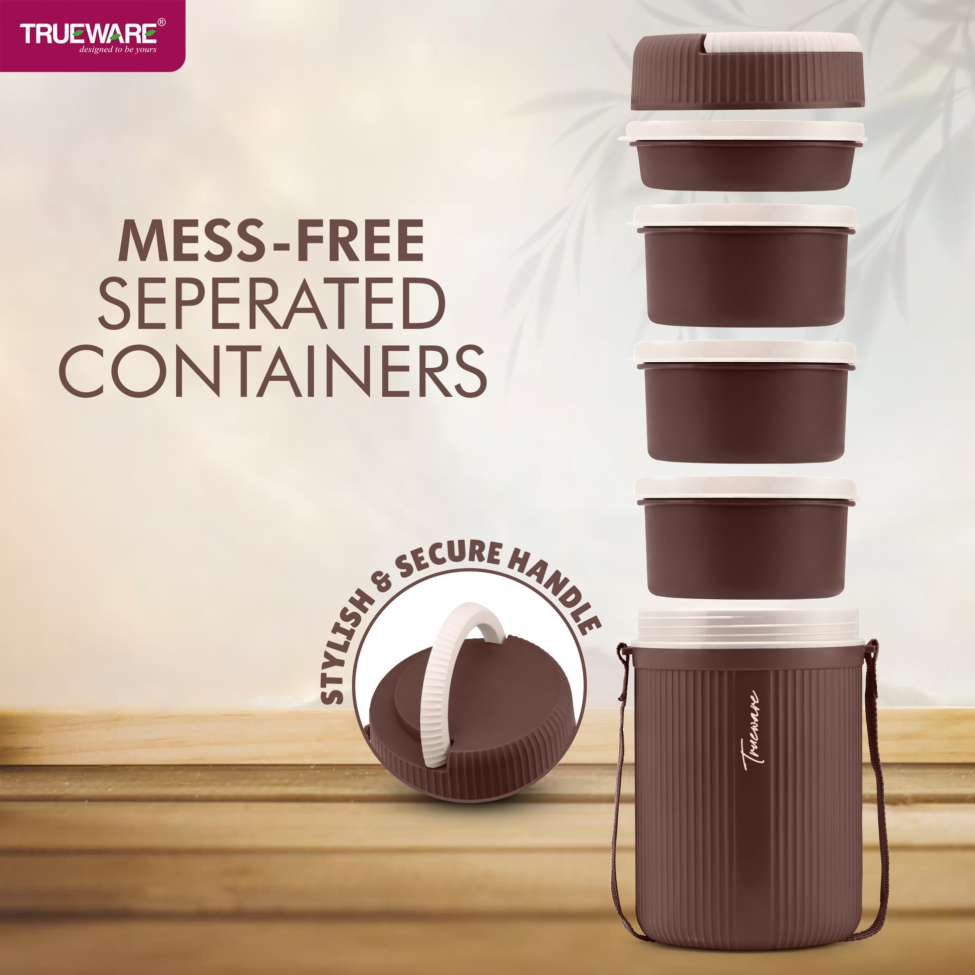 Trueware Meal 4 Insulated Hot Lunch Box with 3 PP Container 300 ML Each & 1 200ML