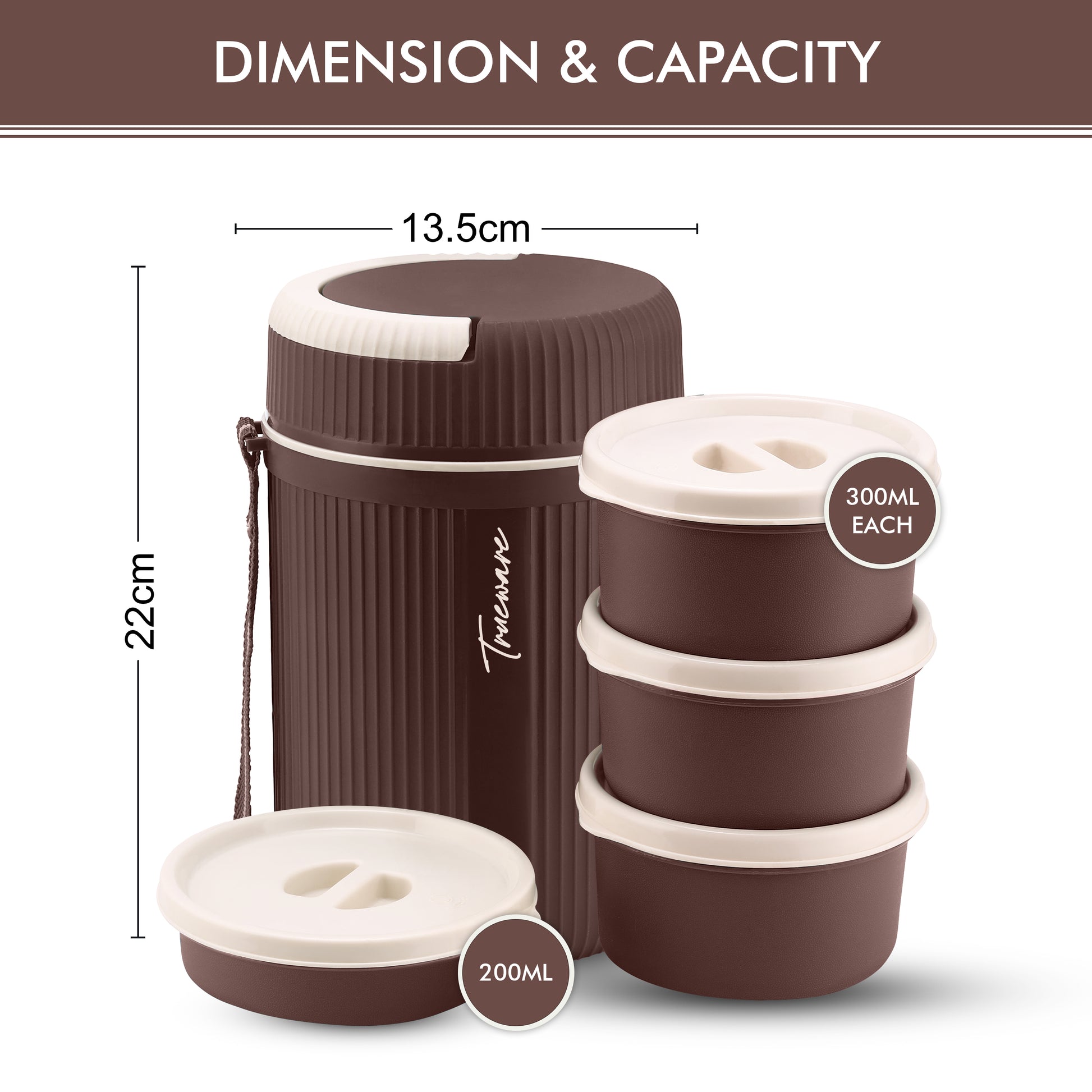 Trueware Meal 4 Insulated Hot Lunch Box with 3 PP Container 300 ML Each & 1 200ML