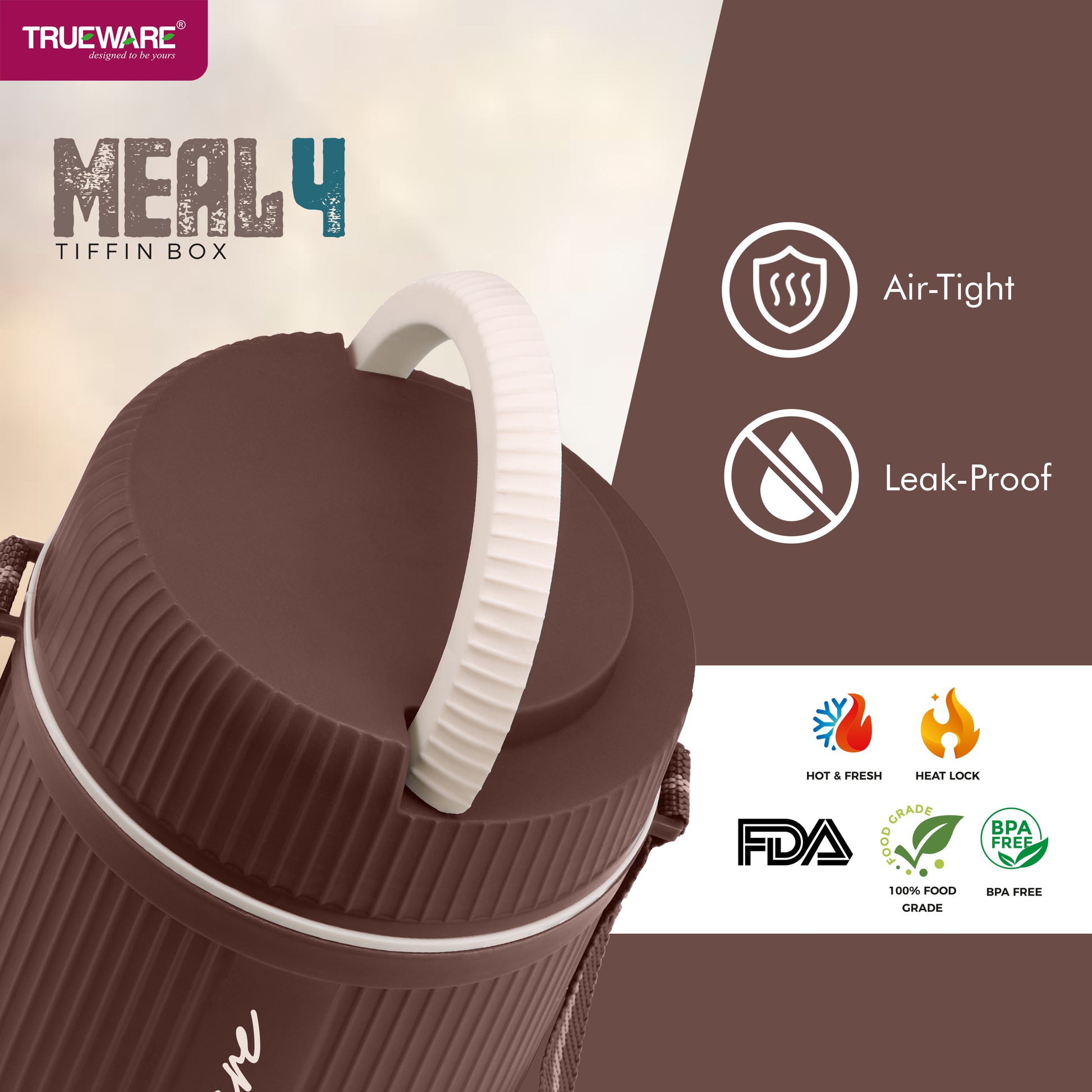 Trueware Meal 4 Insulated Hot Lunch Box with 3 PP Container 300 ML Each & 1 200ML