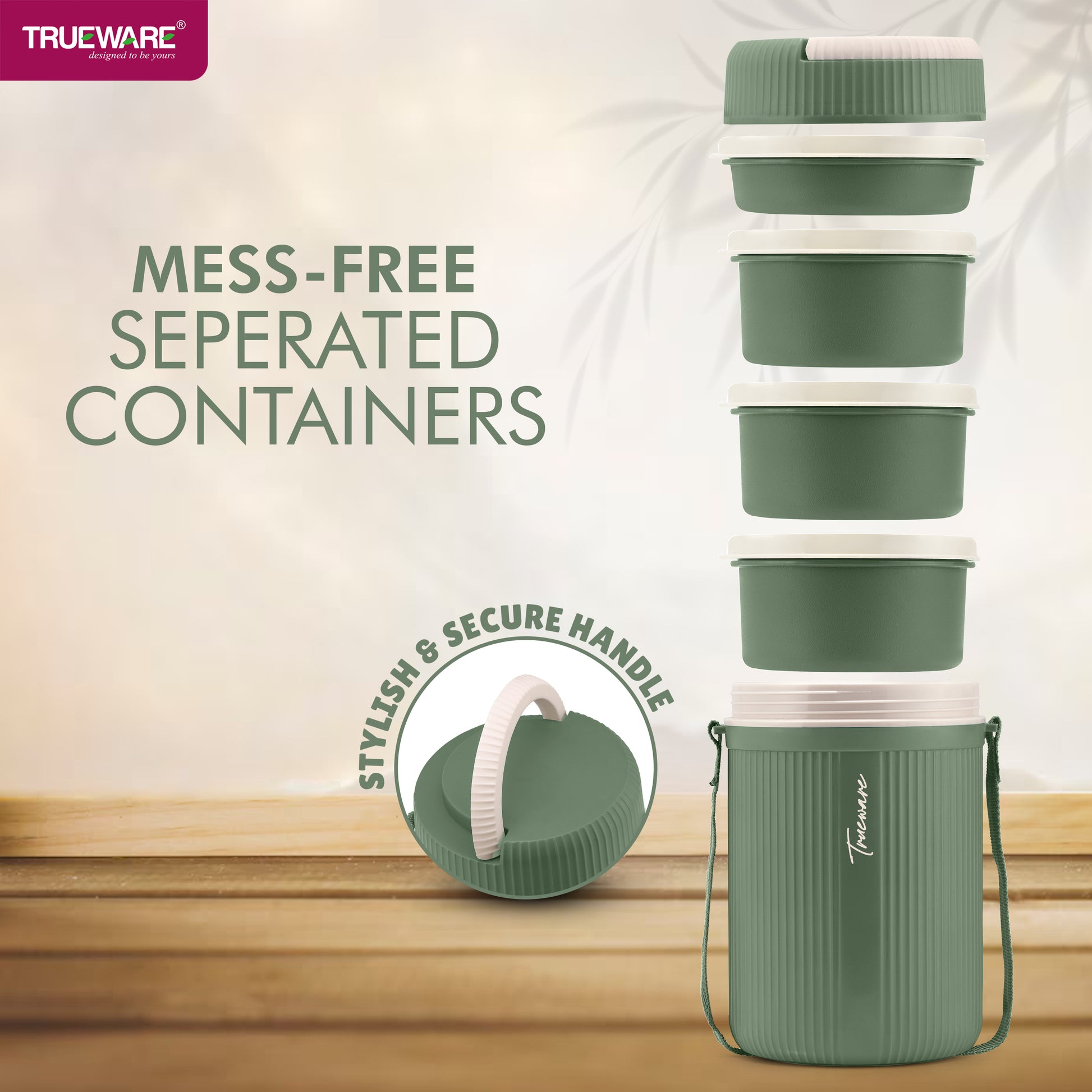 Trueware Meal 4 Insulated Hot Lunch Box with 3 PP Container 300 ML Each & 1 200ML