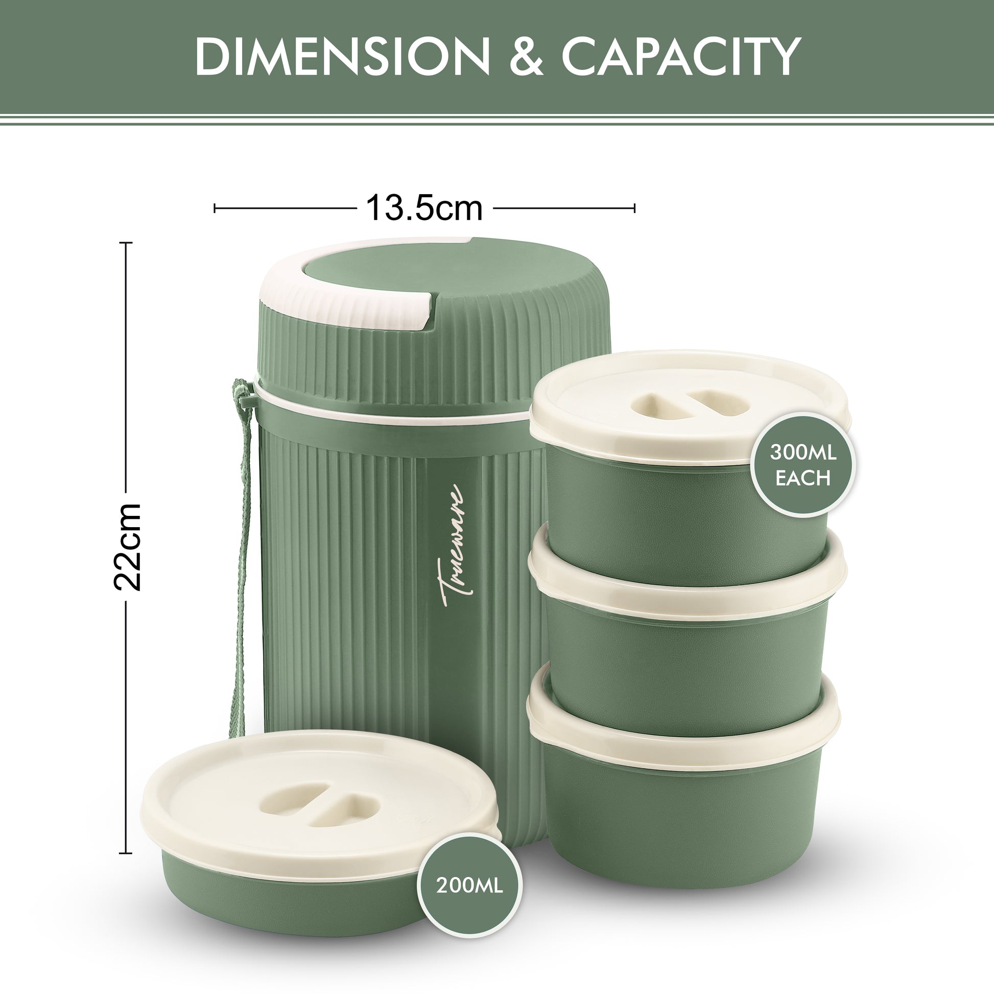 Trueware Meal 4 Insulated Hot Lunch Box with 3 PP Container 300 ML Each & 1 200ML