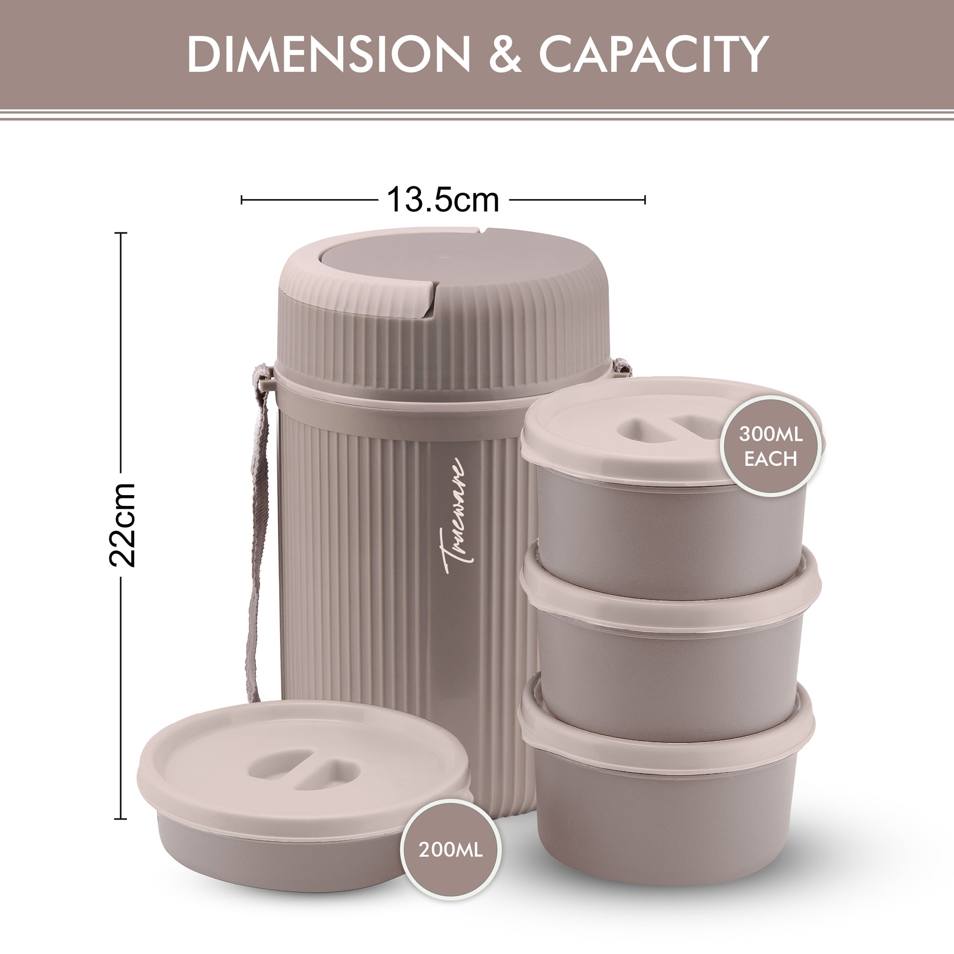 Trueware Meal 4 Insulated Hot Lunch Box with 3 PP Container 300 ML Each & 1 200ML
