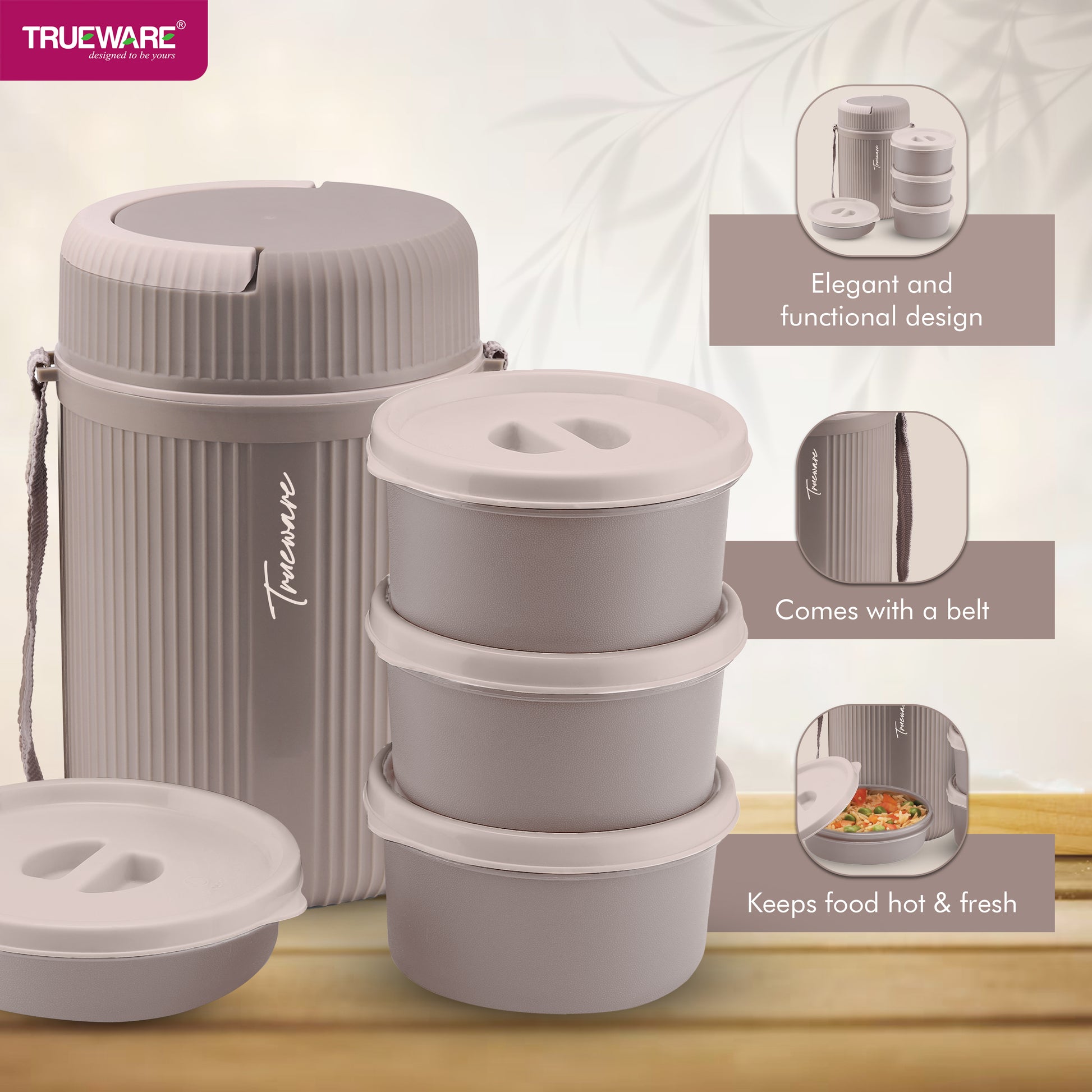 Trueware Meal 4 Insulated Hot Lunch Box with 3 PP Container 300 ML Each & 1 200ML