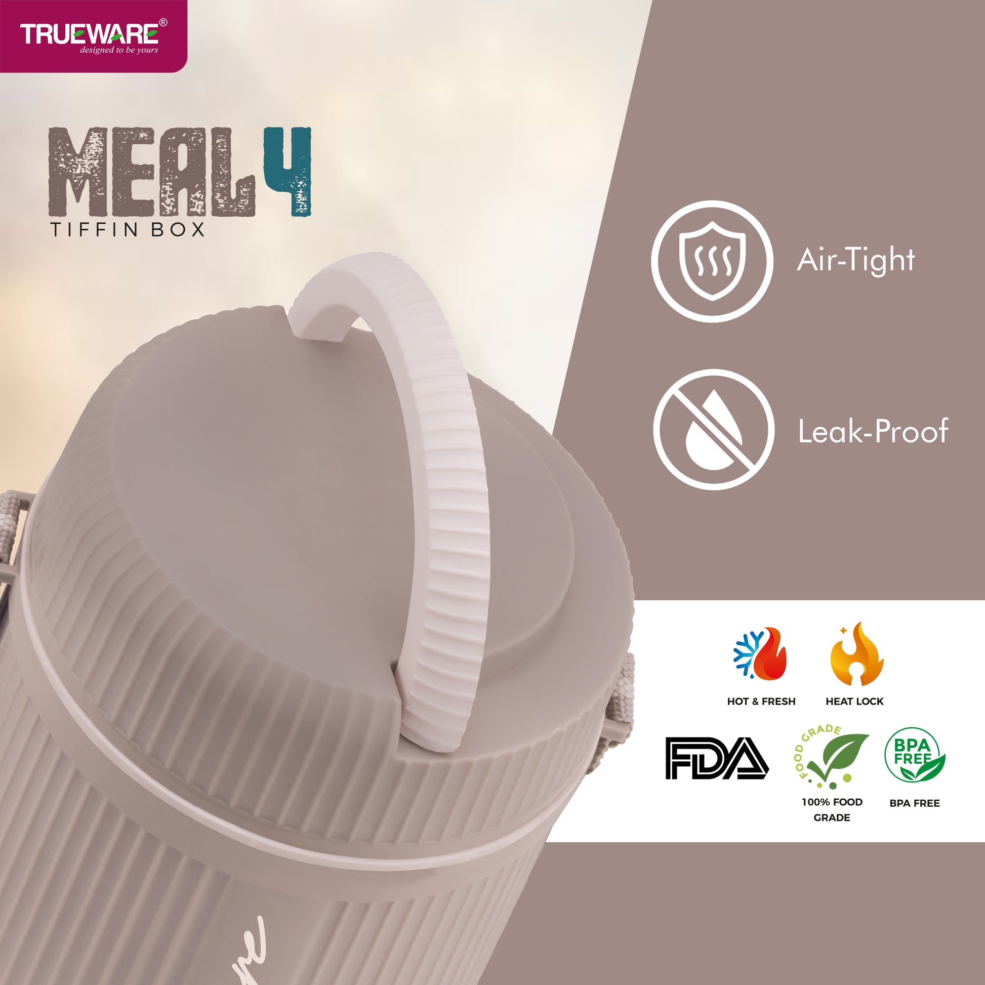 Trueware Meal 4 Insulated Hot Lunch Box with 3 PP Container 300 ML Each & 1 200ML