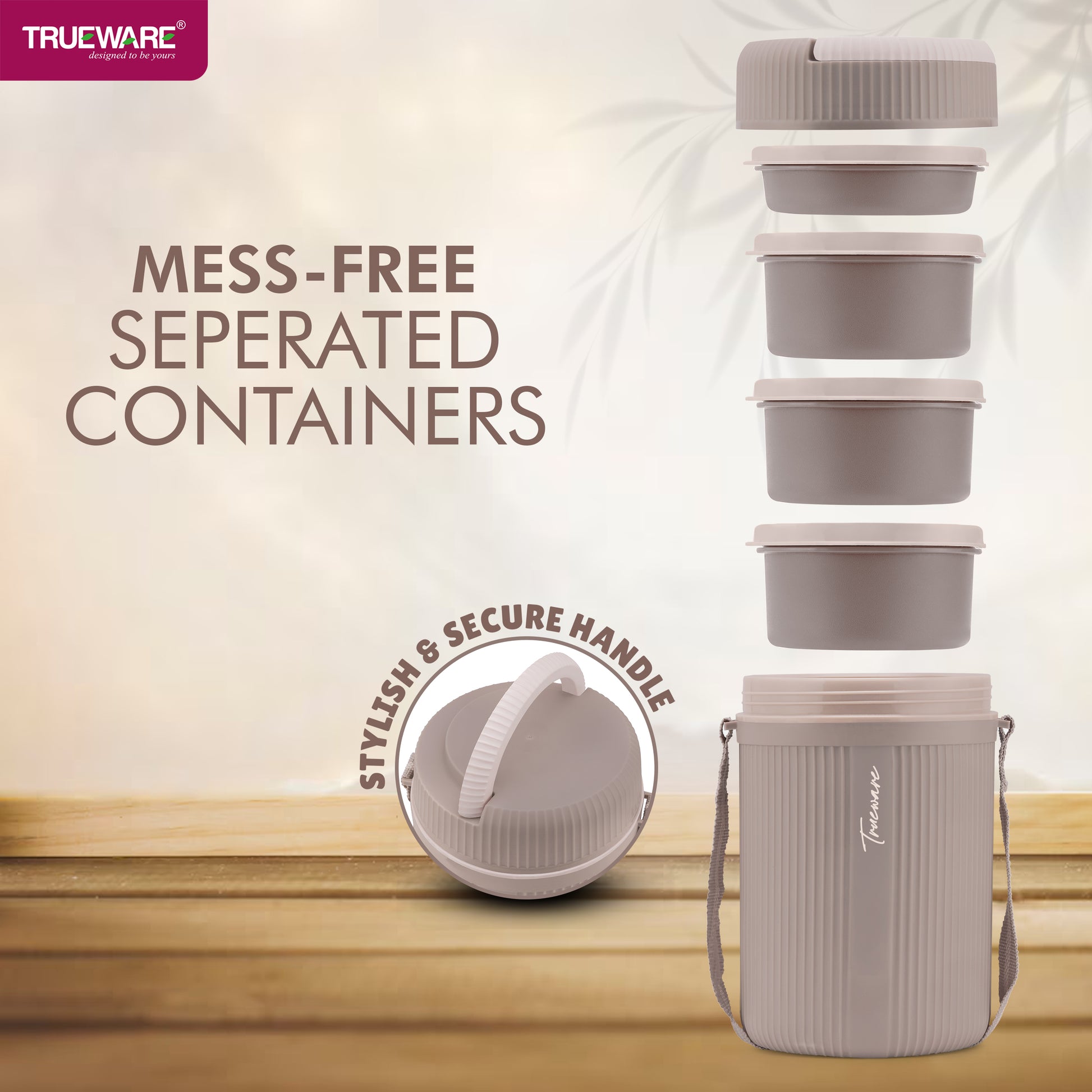 Trueware Meal 4 Insulated Hot Lunch Box with 3 PP Container 300 ML Each & 1 200ML