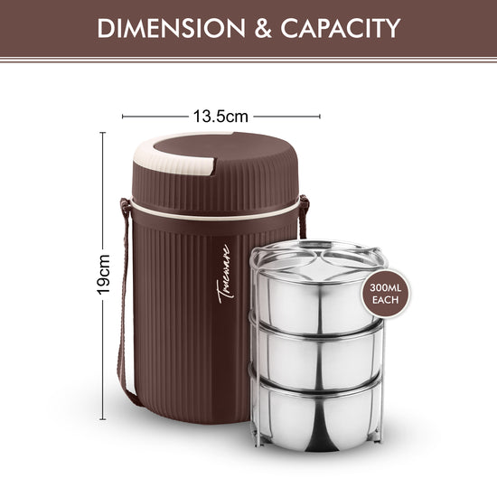 Trueware Quick Meal 3 Insulated Thermoware Hot Lunch Box with 3 SS Container 300 ML Each