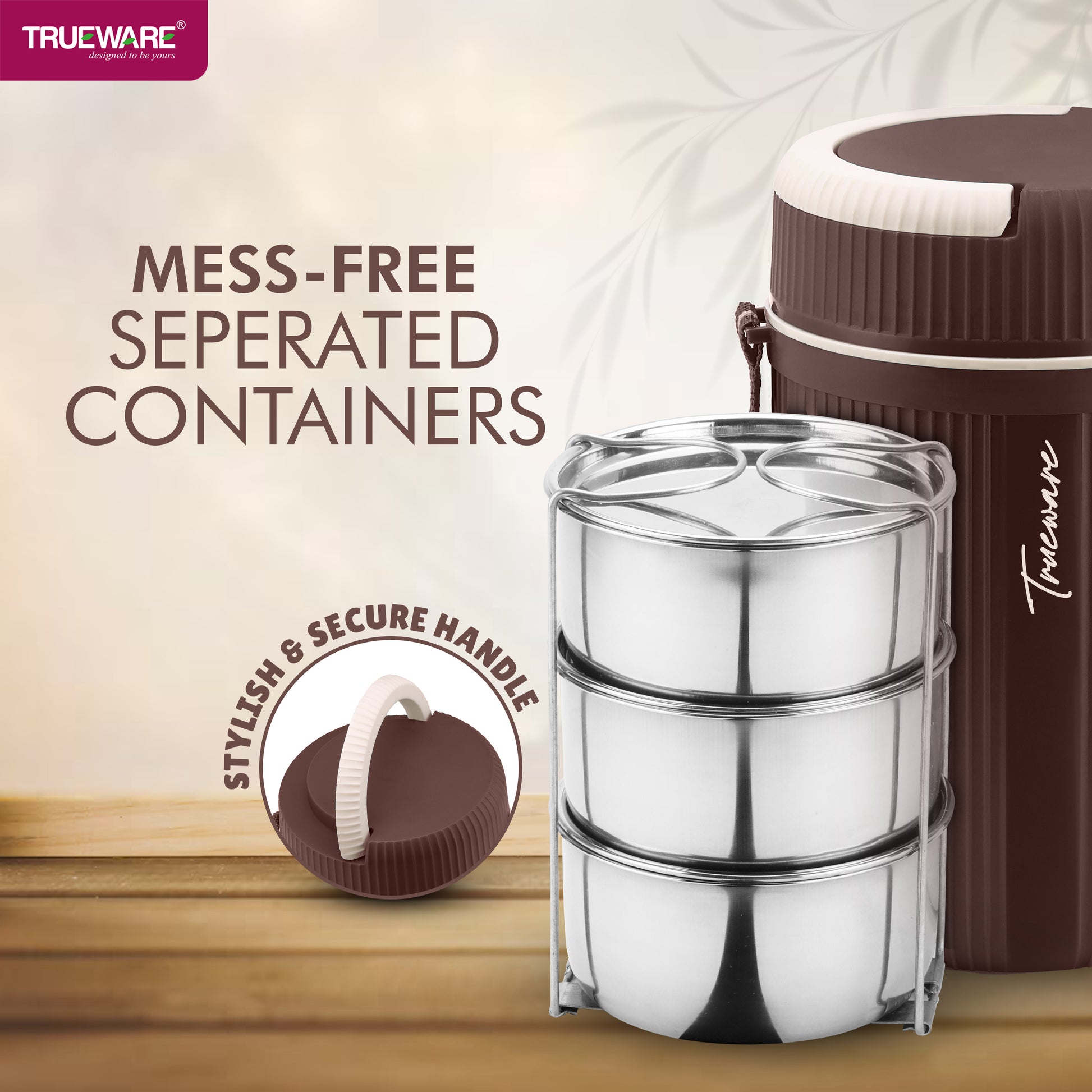 Trueware Quick Meal 3 Insulated Thermoware Hot Lunch Box with 3 SS Container 300 ML Each