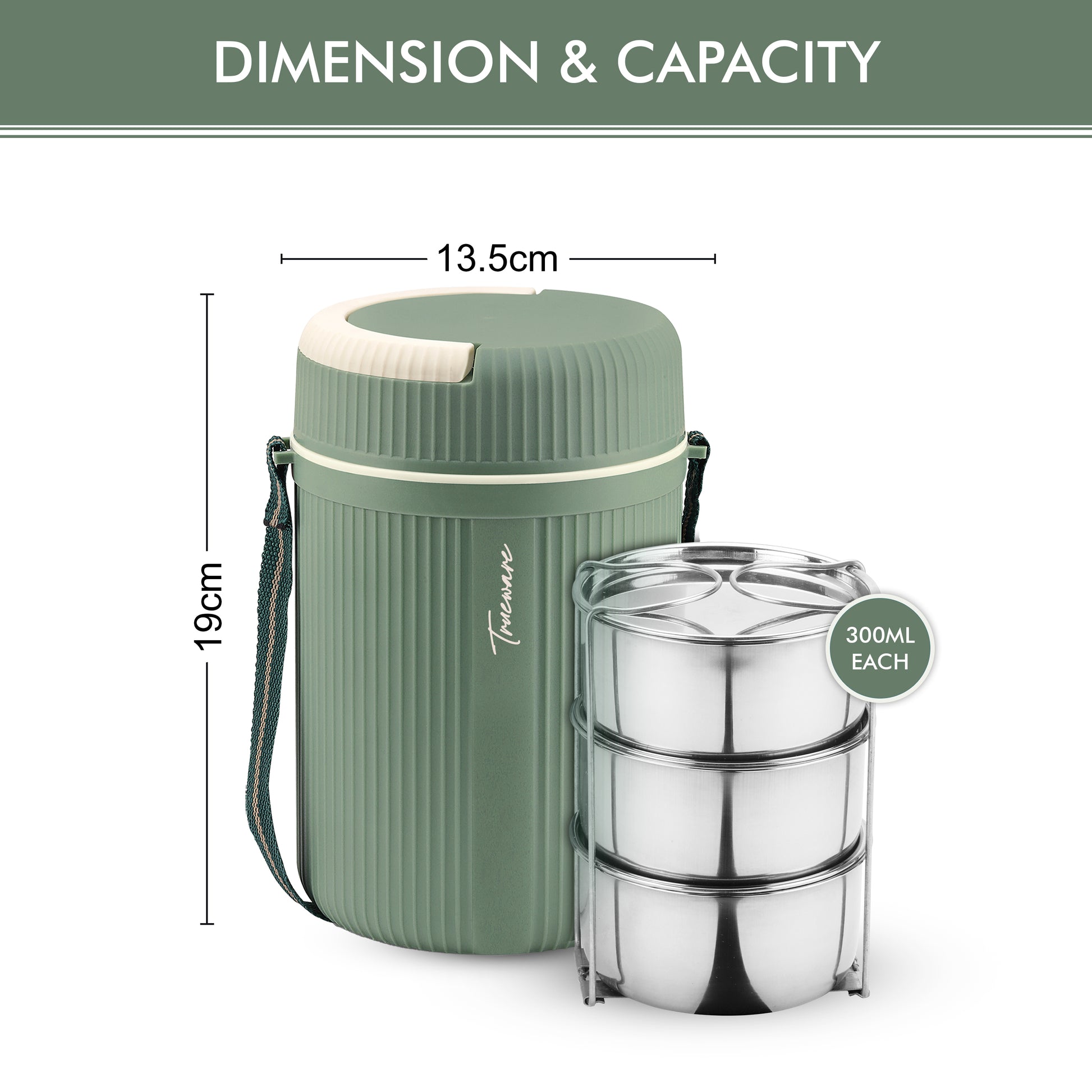 Trueware Quick Meal 3 Insulated Thermoware Hot Lunch Box with 3 SS Container 300 ML Each