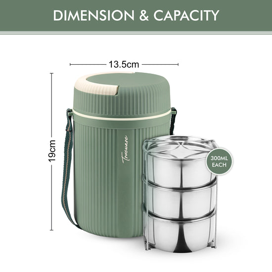 Trueware Quick Meal 3 Insulated Thermoware Hot Lunch Box with 3 SS Container 300 ML Each