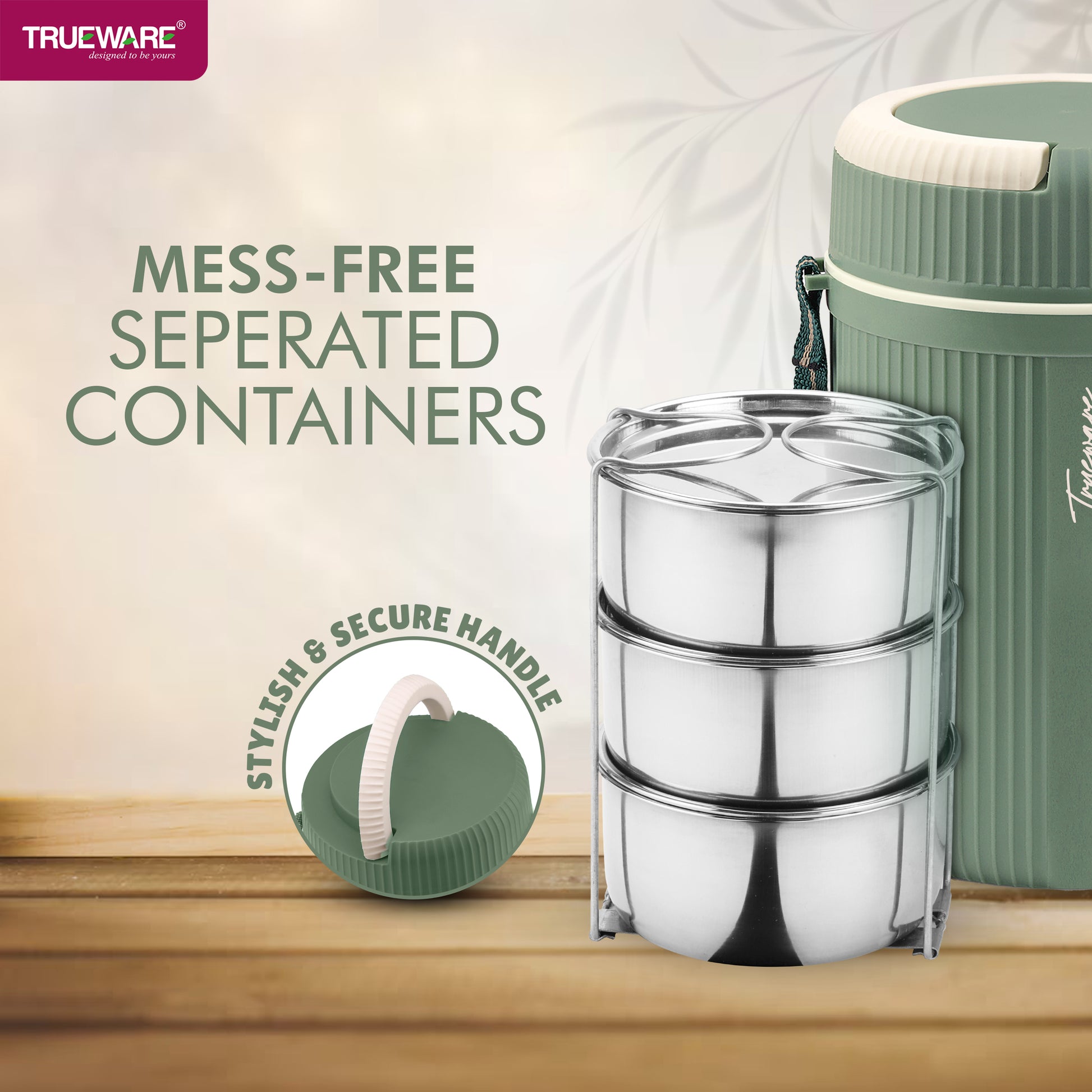 Trueware Quick Meal 3 Insulated Thermoware Hot Lunch Box with 3 SS Container 300 ML Each