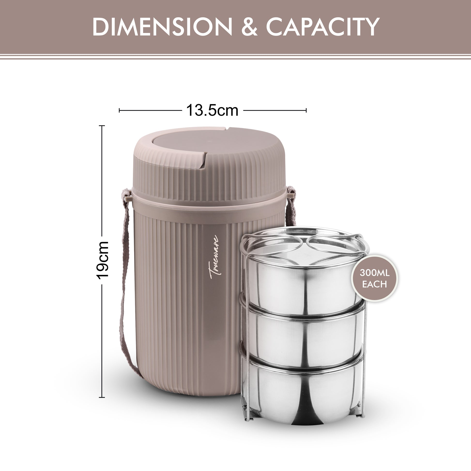 Trueware Quick Meal 3 Insulated Thermoware Hot Lunch Box with 3 SS Container 300 ML Each