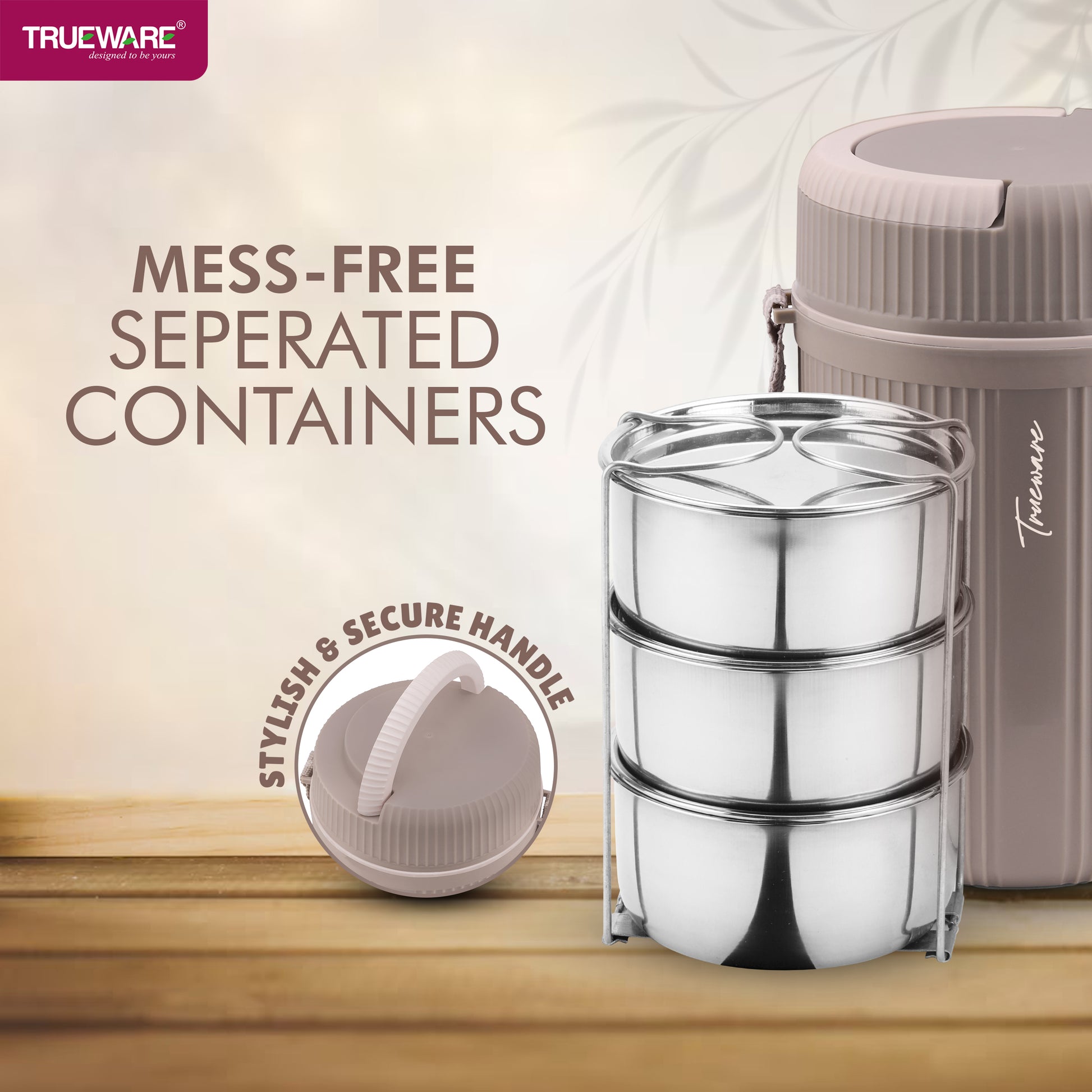 Trueware Quick Meal 3 Insulated Thermoware Hot Lunch Box with 3 SS Container 300 ML Each