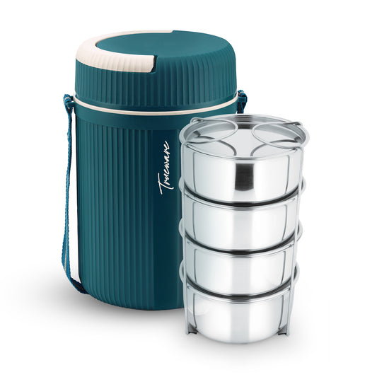 Trueware Quick Meal 4 Insulated Thermoware Hot Lunch Box with 4 SS Container 300 ML Each