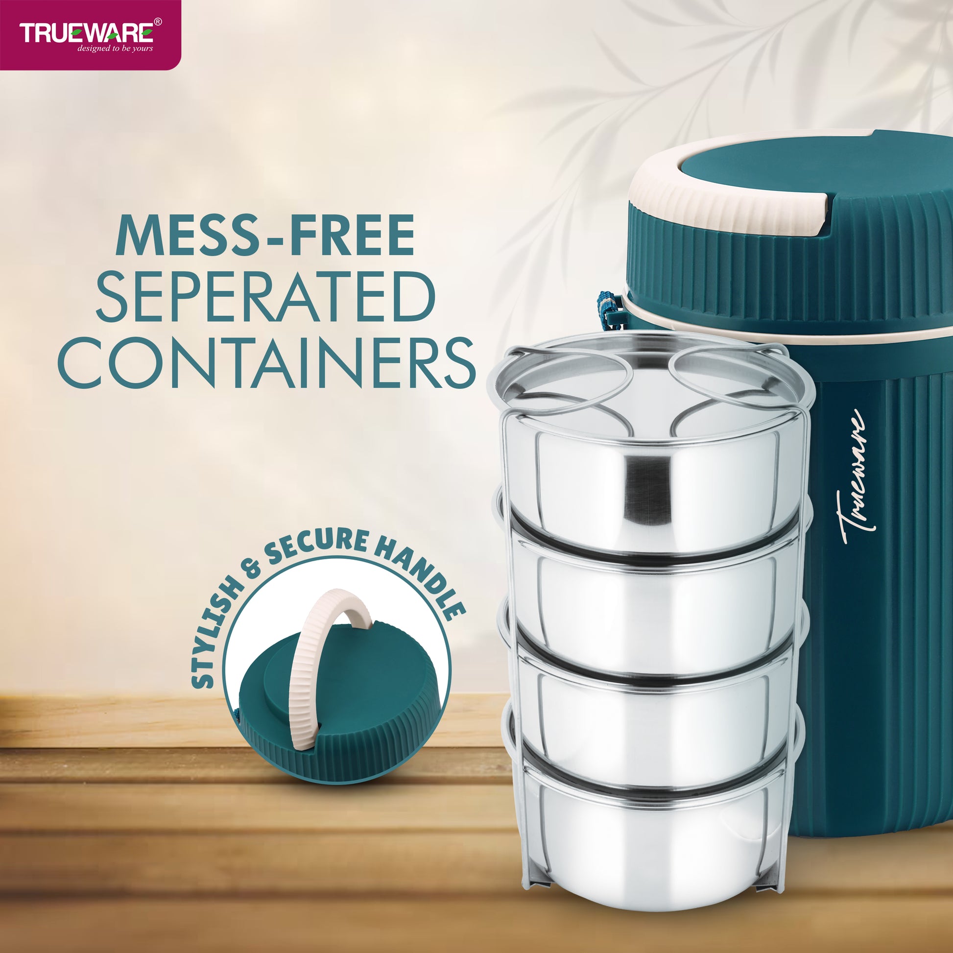 Trueware Quick Meal 4 Insulated Thermoware Hot Lunch Box with 4 SS Container 300 ML Each