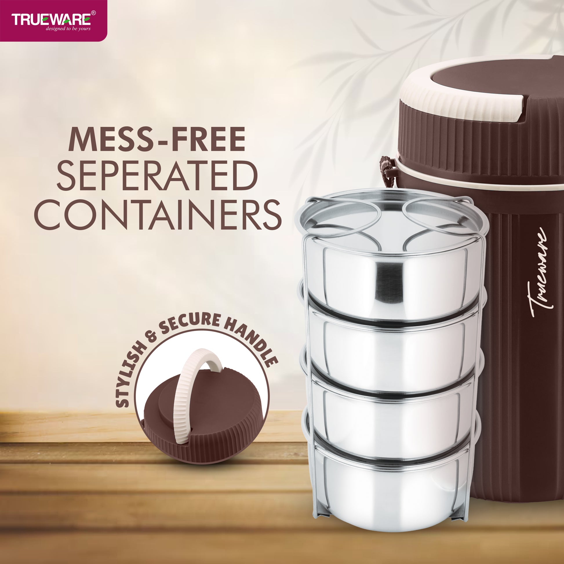 Trueware Quick Meal 4 Insulated Thermoware Hot Lunch Box with 4 SS Container 300 ML Each