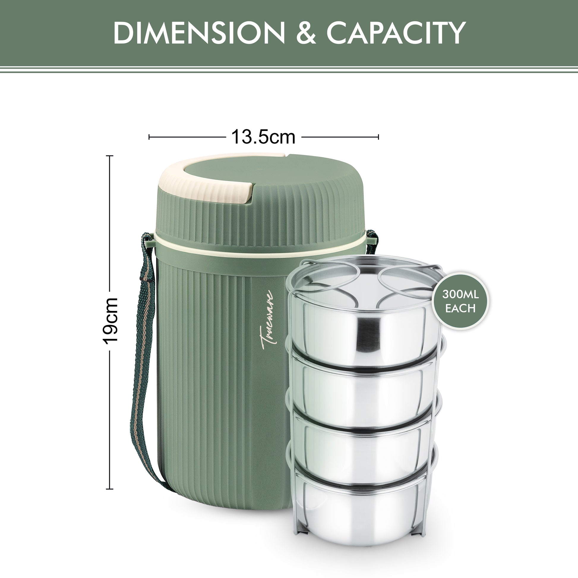 Trueware Quick Meal 4 Insulated Thermoware Hot Lunch Box with 4 SS Container 300 ML Each