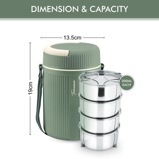 Trueware Quick Meal 4 Insulated Thermoware Hot Lunch Box with 4 SS Container 300 ML Each