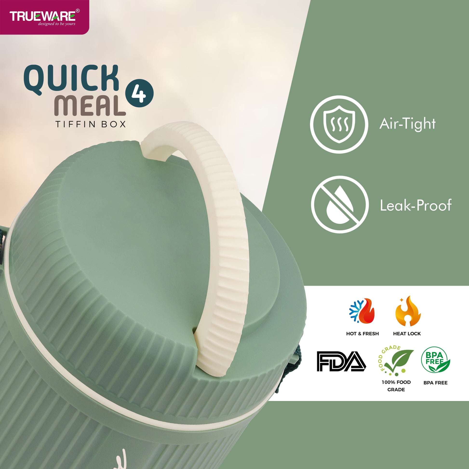 Trueware Quick Meal 4 Insulated Thermoware Hot Lunch Box with 4 SS Container 300 ML Each