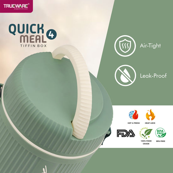 Trueware Quick Meal 4 Insulated Thermoware Hot Lunch Box with 4 SS Container 300 ML Each