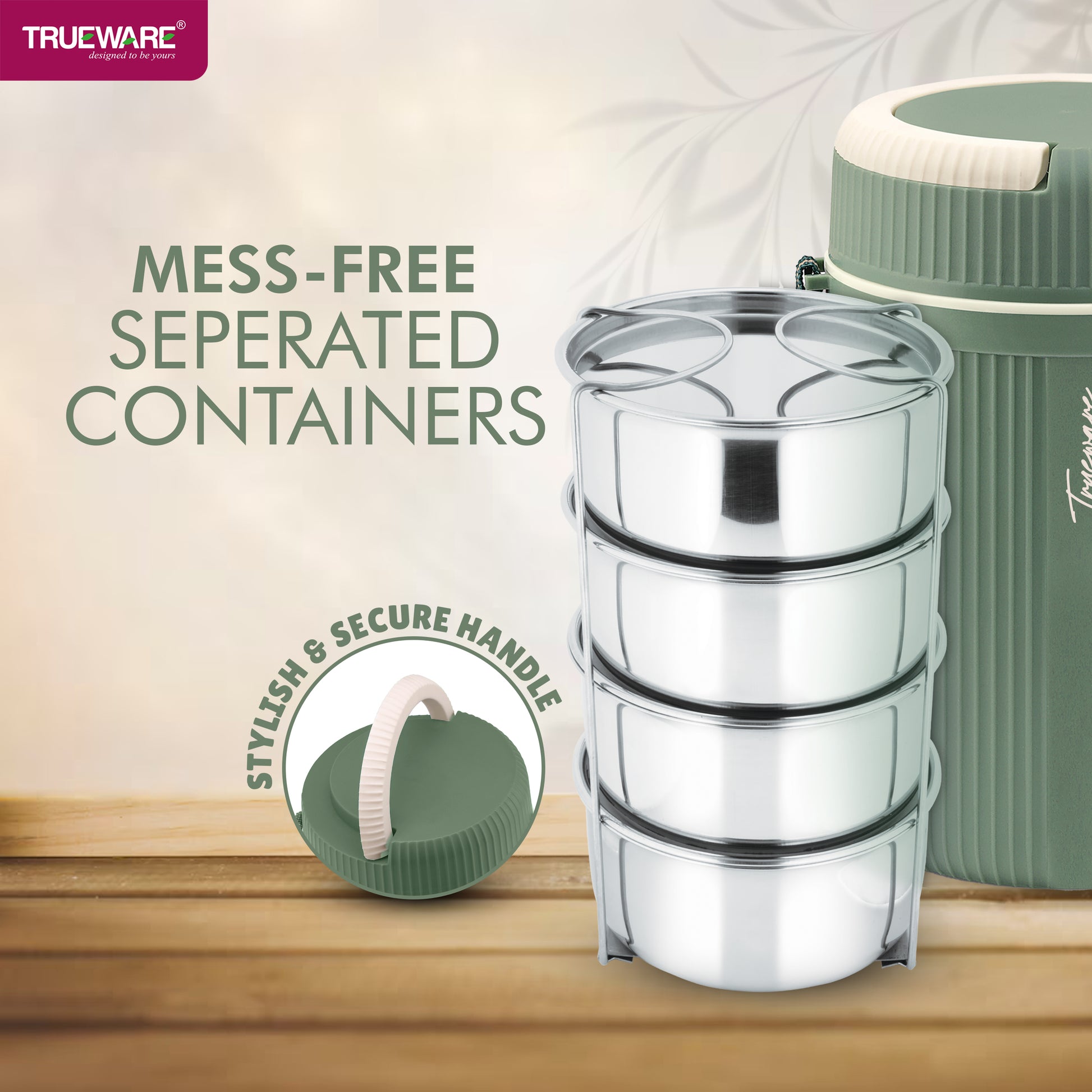 Trueware Quick Meal 4 Insulated Thermoware Hot Lunch Box with 4 SS Container 300 ML Each